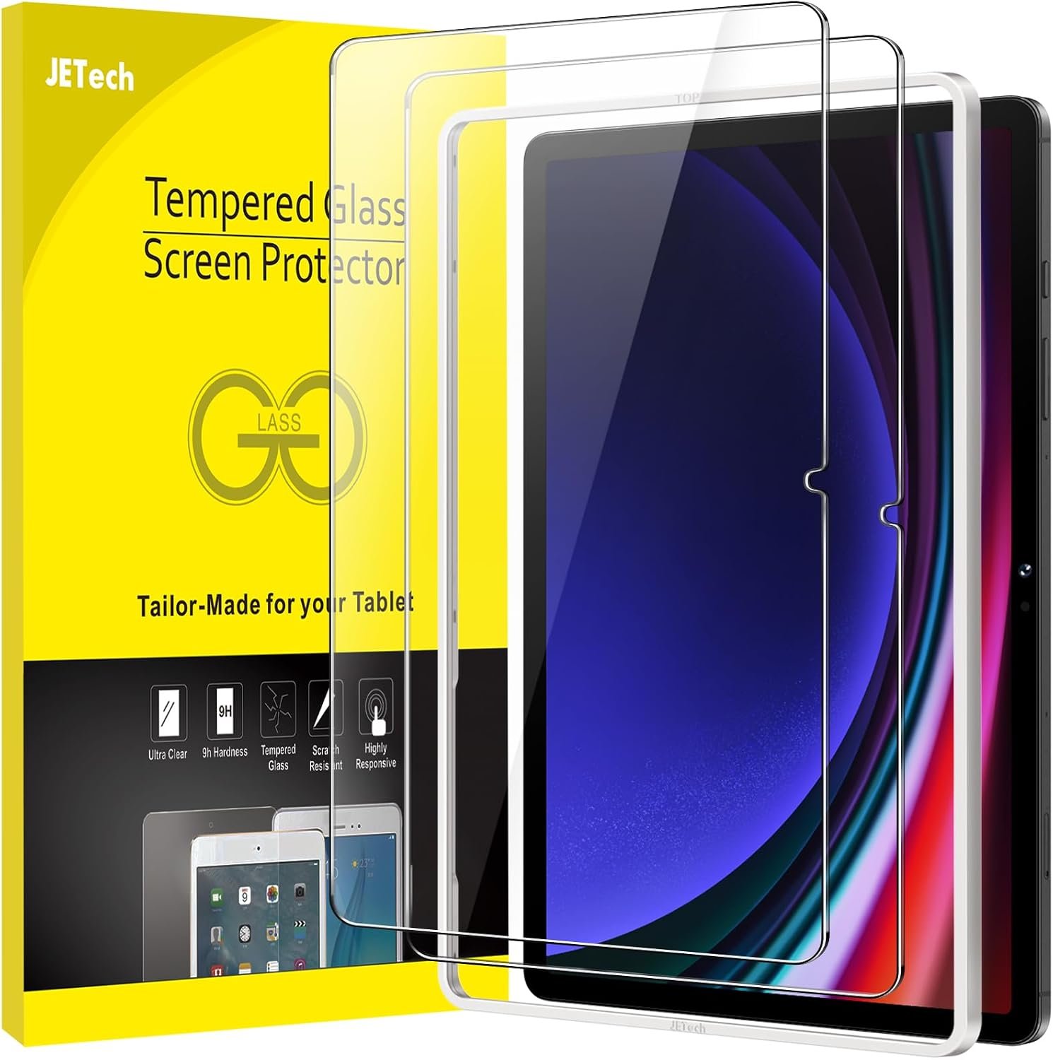 JETech Screen Protector for Galaxy Tab S10 Lite/S10 FE/S9 FE/S9, 2-Pack | 9H Tempered Glass, HD Clear, Anti-Scratch Protection, Easy Installation Tool