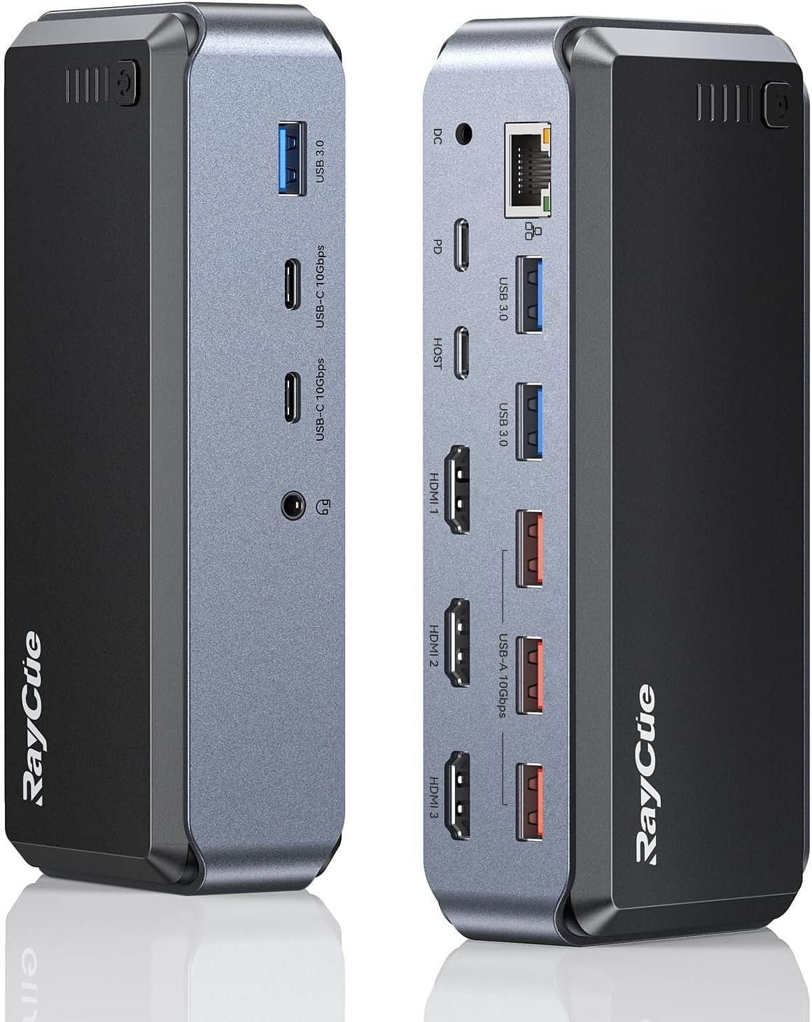 Triple Monitor USB C Docking Station – MacBook Pro Docking Station with Power Adapter for MacBook M1/M2/M3/Windows, HDMI*3, RJ45, 10Gbps USB*5, PD, USB 3.0 * 2