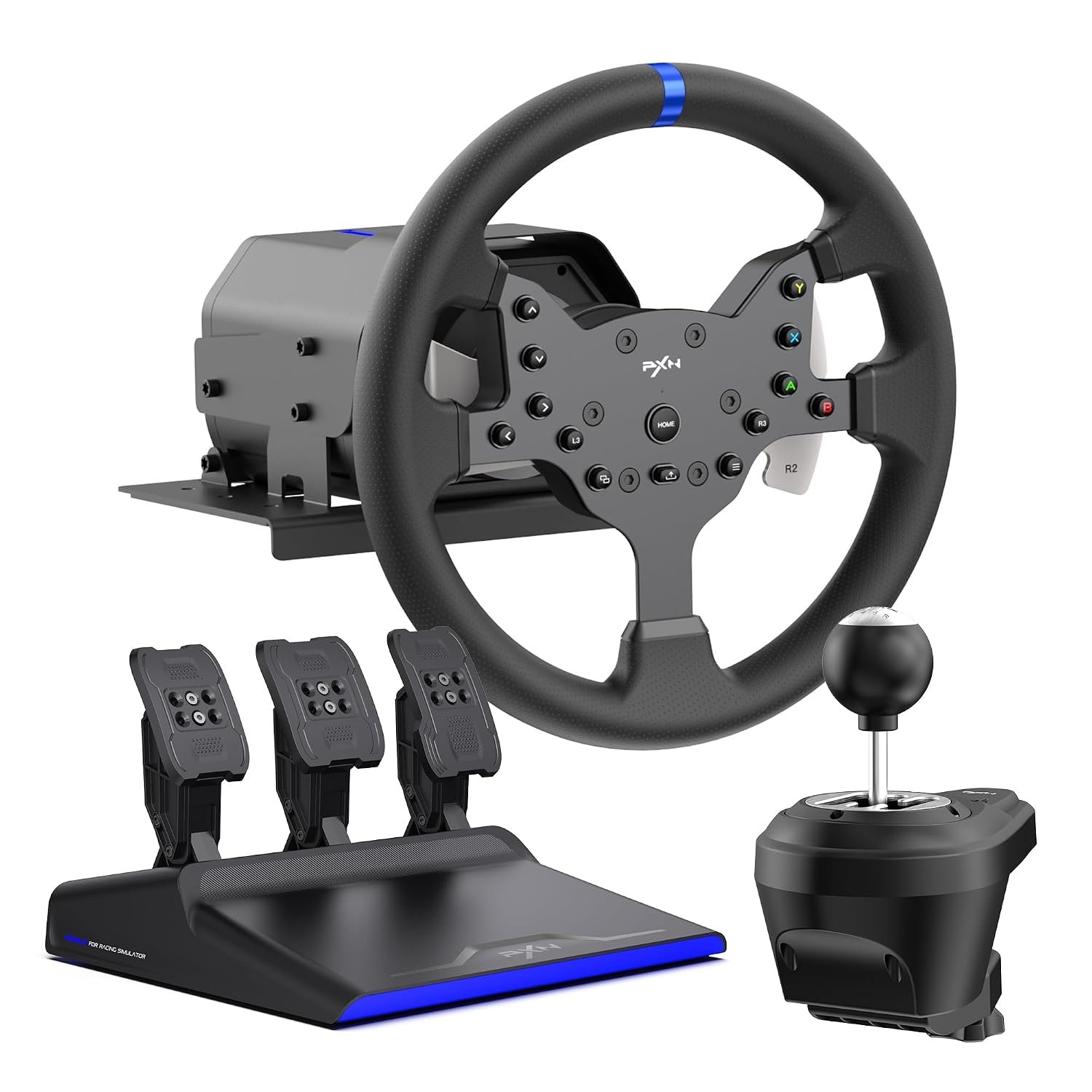 PXN V99 3.2Nm Force Feedback Gaming Steering Wheel | 270-900 Degree, 11.8-inch, Hall 3-Pedal, H Shifter – Sim Racing Wheel for PC, PS4, Xbox One, Xbox Series X|S