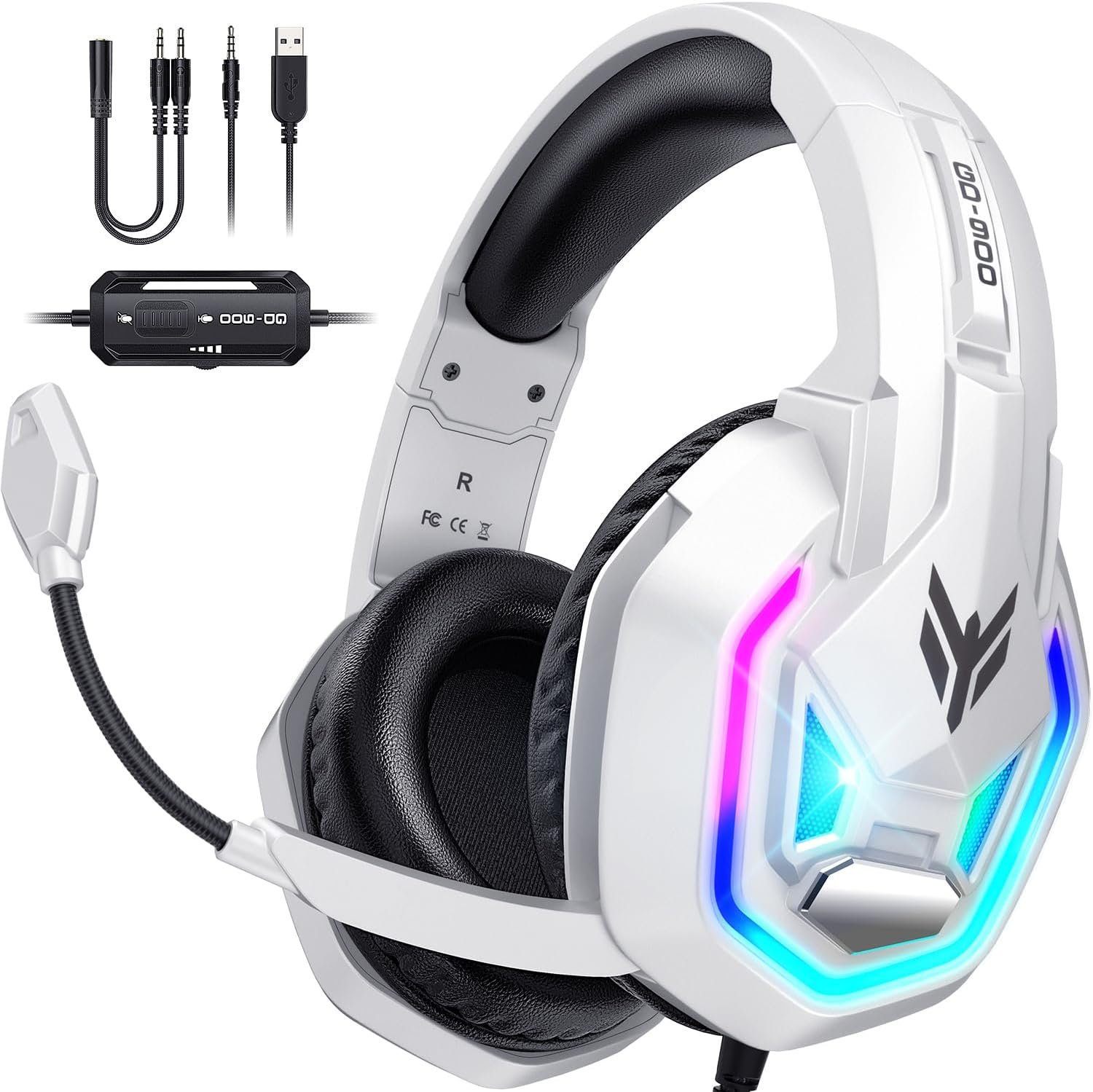 BENGOO Gaming Headset for Xbox Series X|S Xbox One PS5 PS4 PC Switch Mac, Wired Over Ear Headphones with 7.1 Surround Sound, 50mm Drivers, Noise Cancelling Mic, RGB Lighting, Memory Foam Earcups