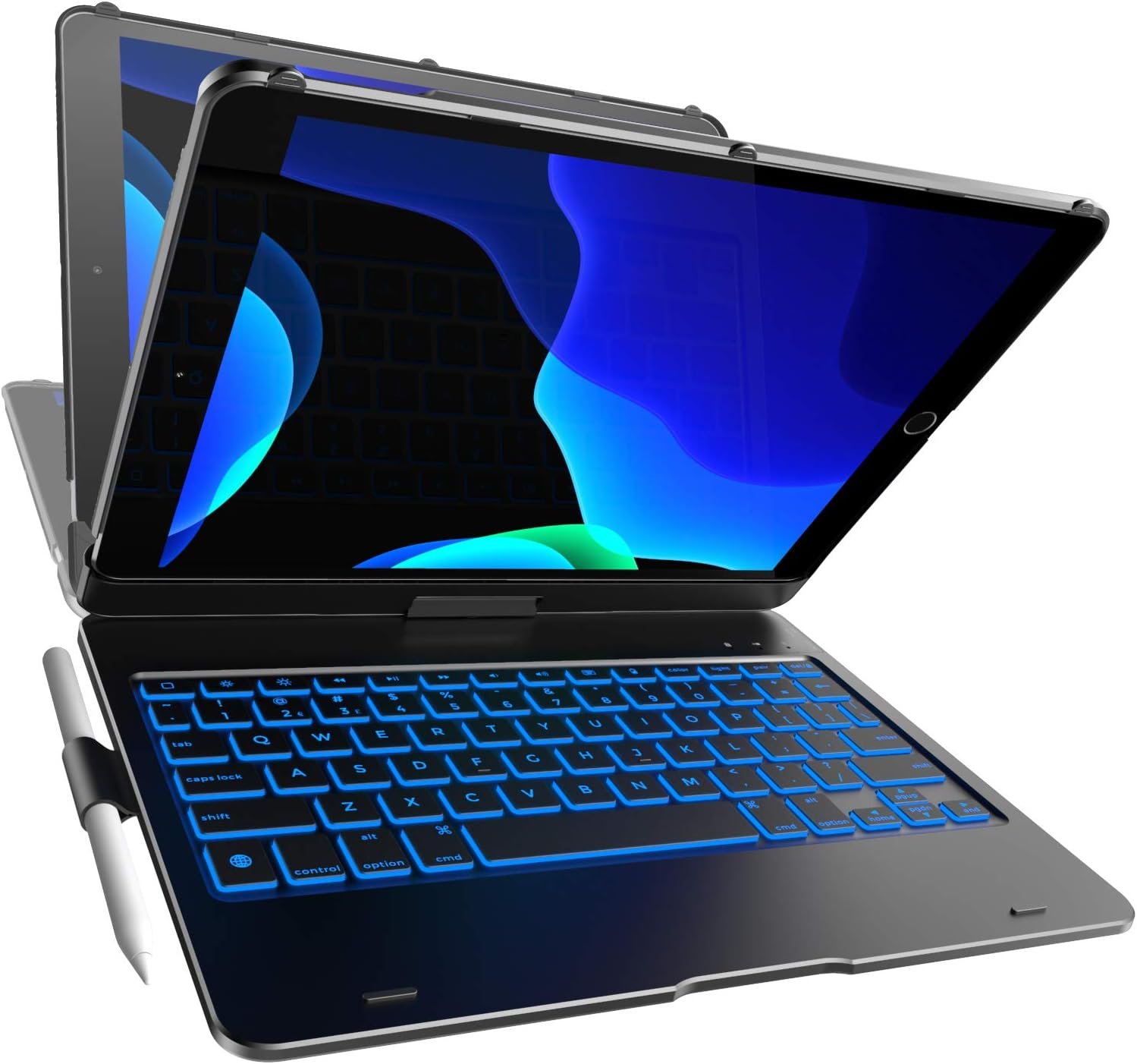 Case with Keyboard for iPad 9th Generation (10.2″, 2021) | 360° | 7 Modes | Backlit | 12 Colors | Thin, Light & Protective foriPad 9, 8th & 7th Gen, Air 3, Pro 10.5 with Pencil Holder