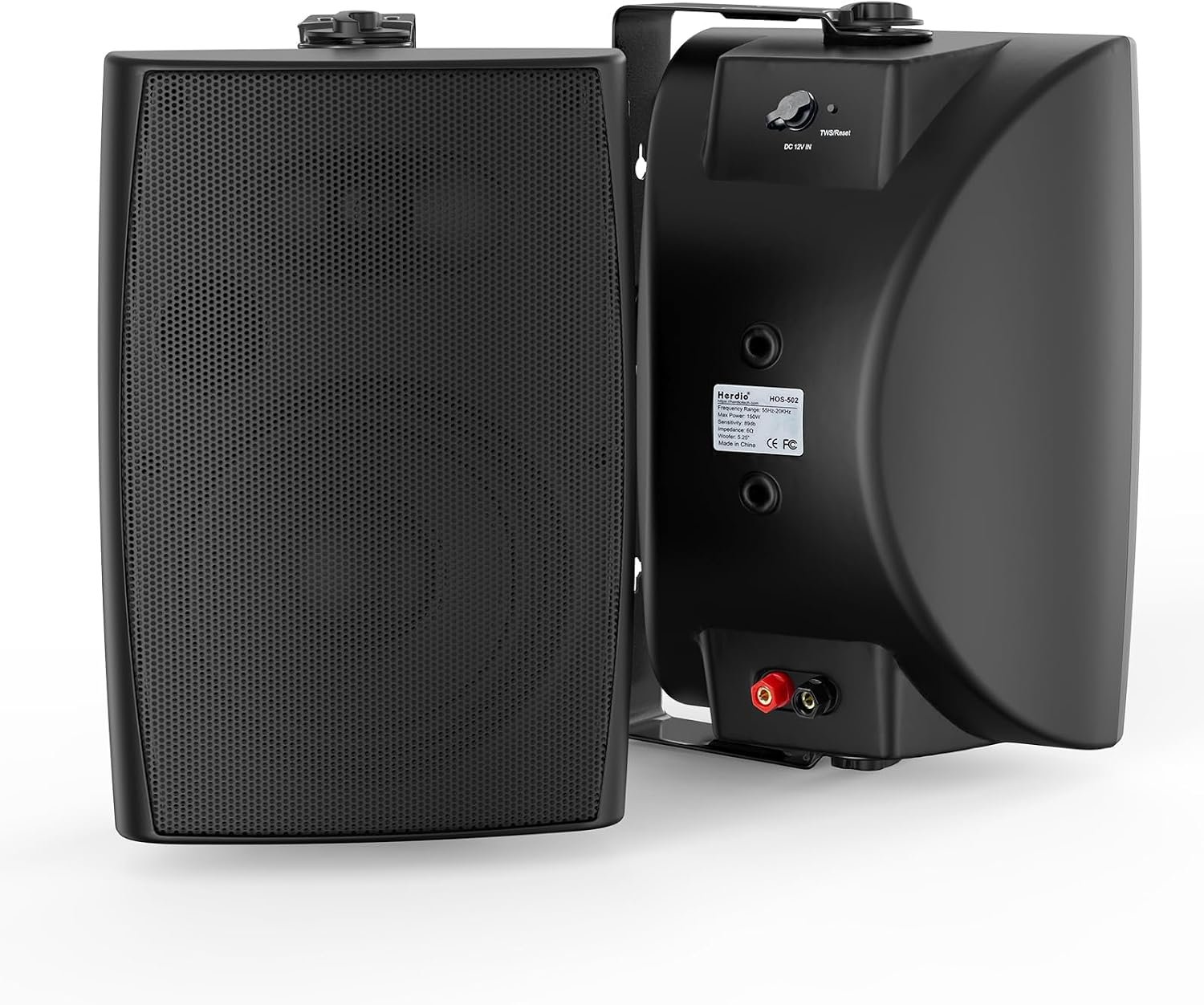 Herdio 5.25 Inches 300 Watts Outdoor Bluetooth Speakers, Bluetooth 5.3,TWS Stereo Paring,Wall Mount Speaker System Waterproof Suitable for Patio Home Poolside Deck Backyard (Pair, Black)