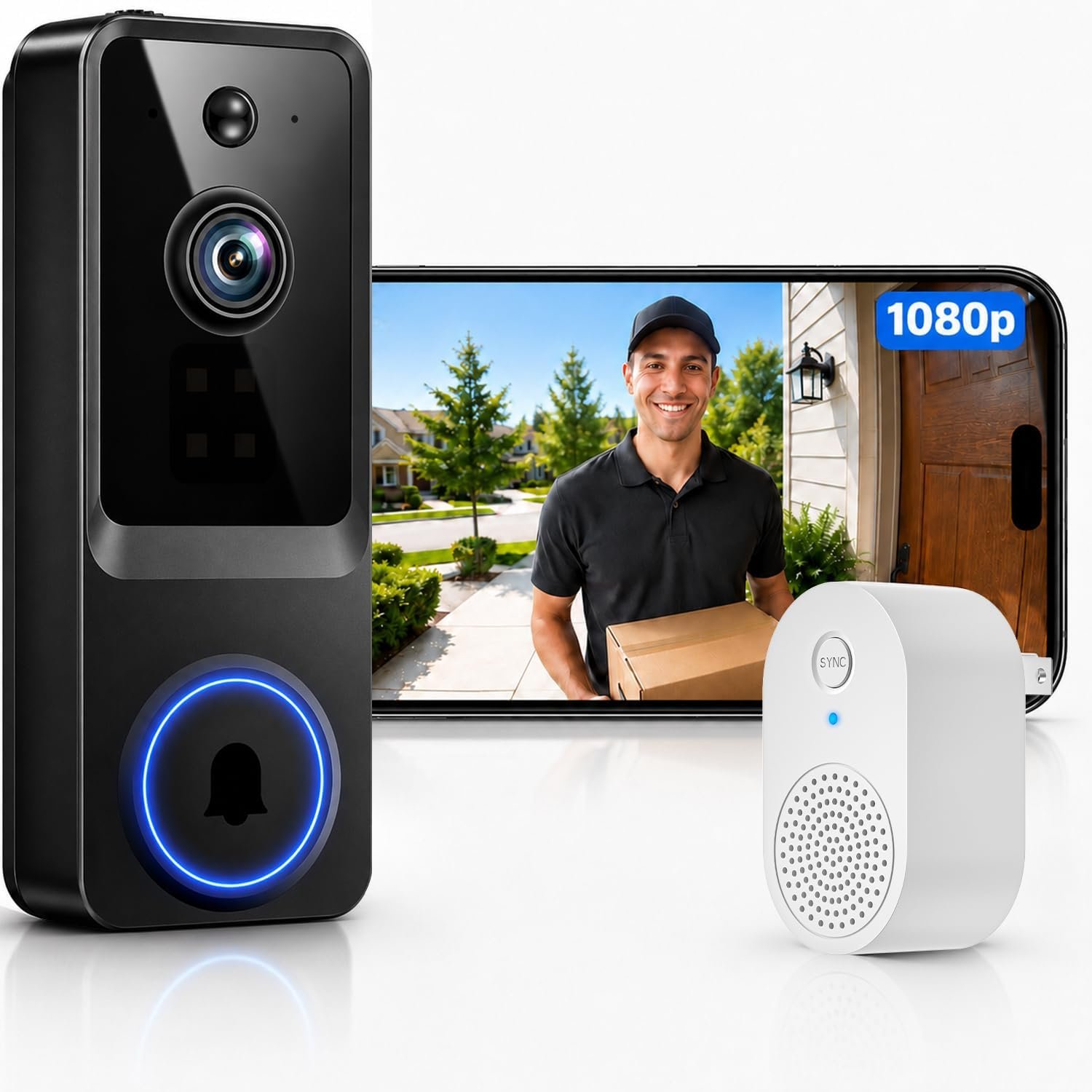 Doorbell Camera Wireless, 1080P Video Doorbell Camera Battery Powered, Security Camera with AI Human Detection, 2-Way Audio, Night Vision, Cloud Storage, 2.4G WiFi, Front Door Camera for Home Security