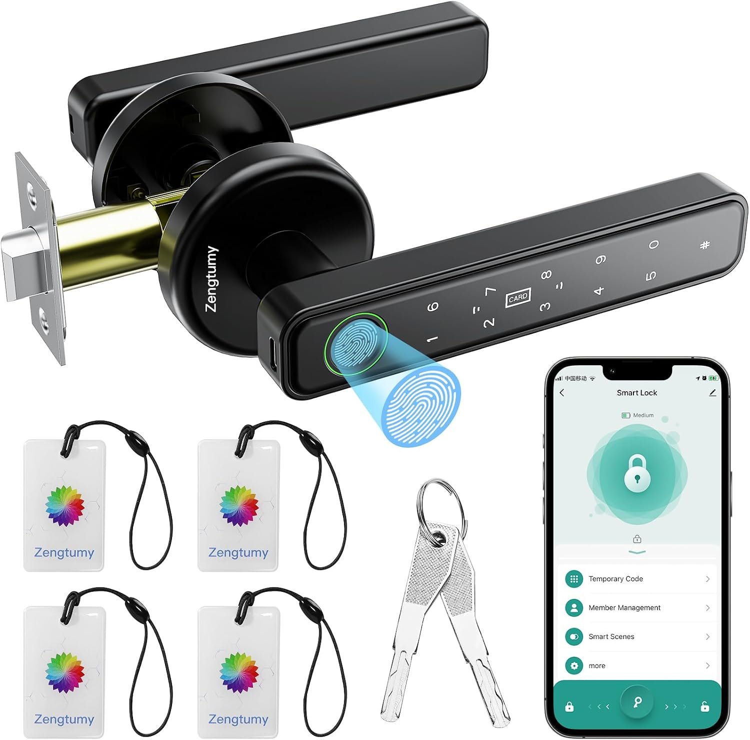 Fingerprint Door Lock, Door Locks for Bedrooms, Biometric Door Lock with Fingerprint/App/Password/Key/IC Card-Smart Door Lock for Home, Hotel, Office, Apartment-Black