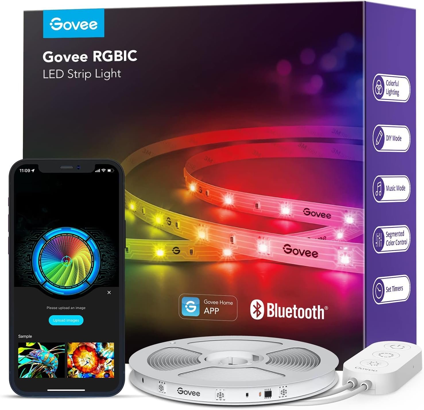 Govee RGBIC LED Strip Lights, 32.8ft Smart LED Lights for Bedroom, Bluetooth LED Lights APP Control, DIY Multiple Colors on One Line, Color Changing LED Strip Lighting Music Sync, Home Decor | DIY Multiple Colors on One Line, Color Changing Lights for Home Decor, Bluetooth Strip Lights with APP Control