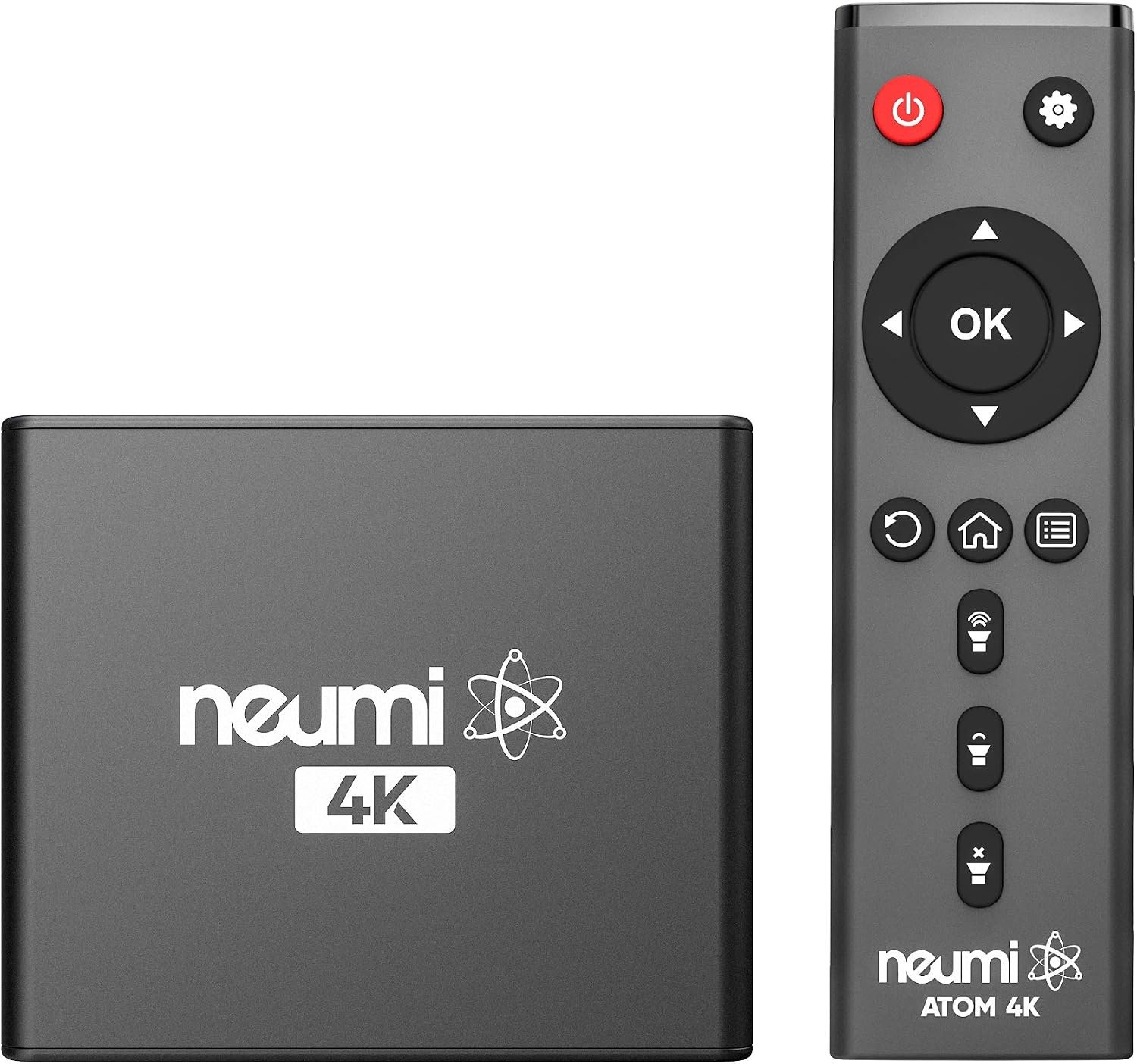 NEUMI Atom 4K Digital Media Player for USB Drives and SD Cards, 4K 60fps | Plays 4K UHD 60fps video, HEVC H.265, HDMI and analog AV output, automatic playback and looping