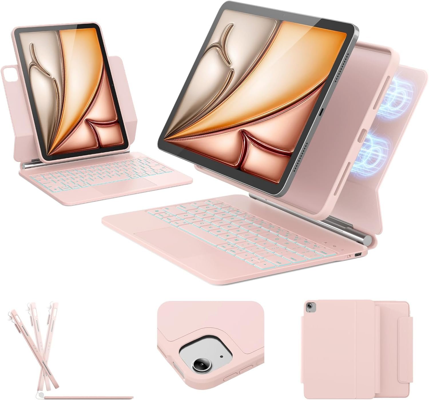 for iPad Air 11-inch Case with Keyboard (M3/M2, 2025/2024), Keyboard for iPad Pro 11″ (1/2/3/4th Gen) & Air 4/5, Portrait/Landscape Mode, 11-Color Backlit, Removable Protective Case, Pink