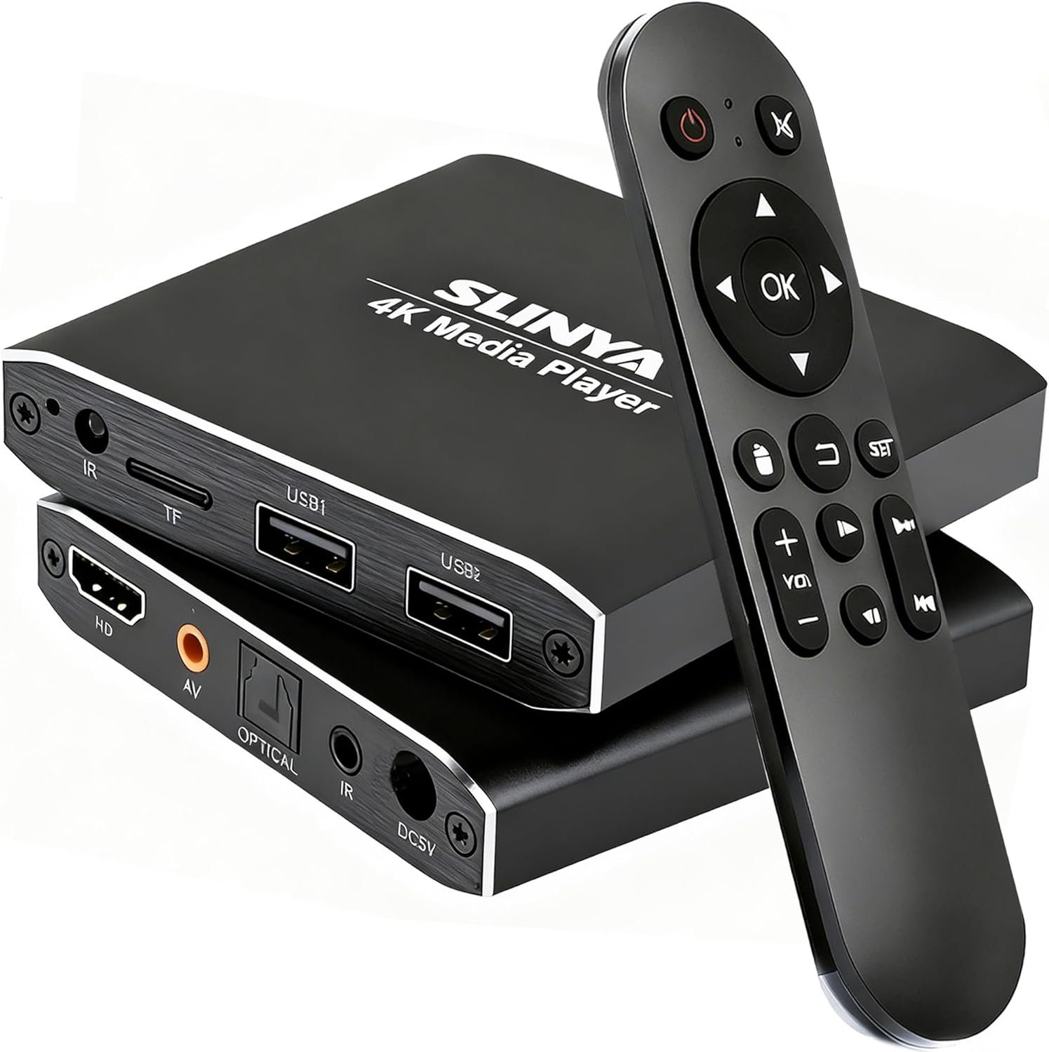 4K Ultra HD Digital Media Player with Remote Control, Supports HDD/USB Drive/Micro SD (TF), H.265/HEVC/H.264, MKV/MP4/AVI/PPT, MP3/JPG, HDMI/AV/Optical, Auto Play/Resume/Loop, Digital Signage Player