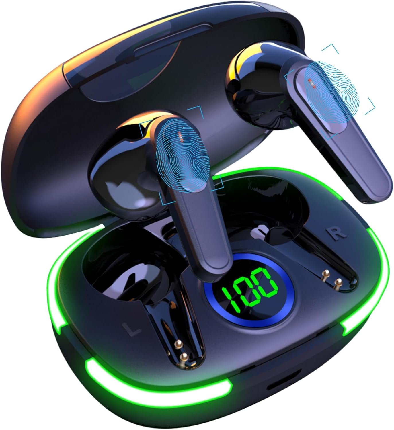 Wireless Earbuds Bluetooth 5.3 Noise-Canceling Wireless Headphones Waterproof in-Ear Headphones LED Display Charging Case Ideal for Sports, Work, and Fitness