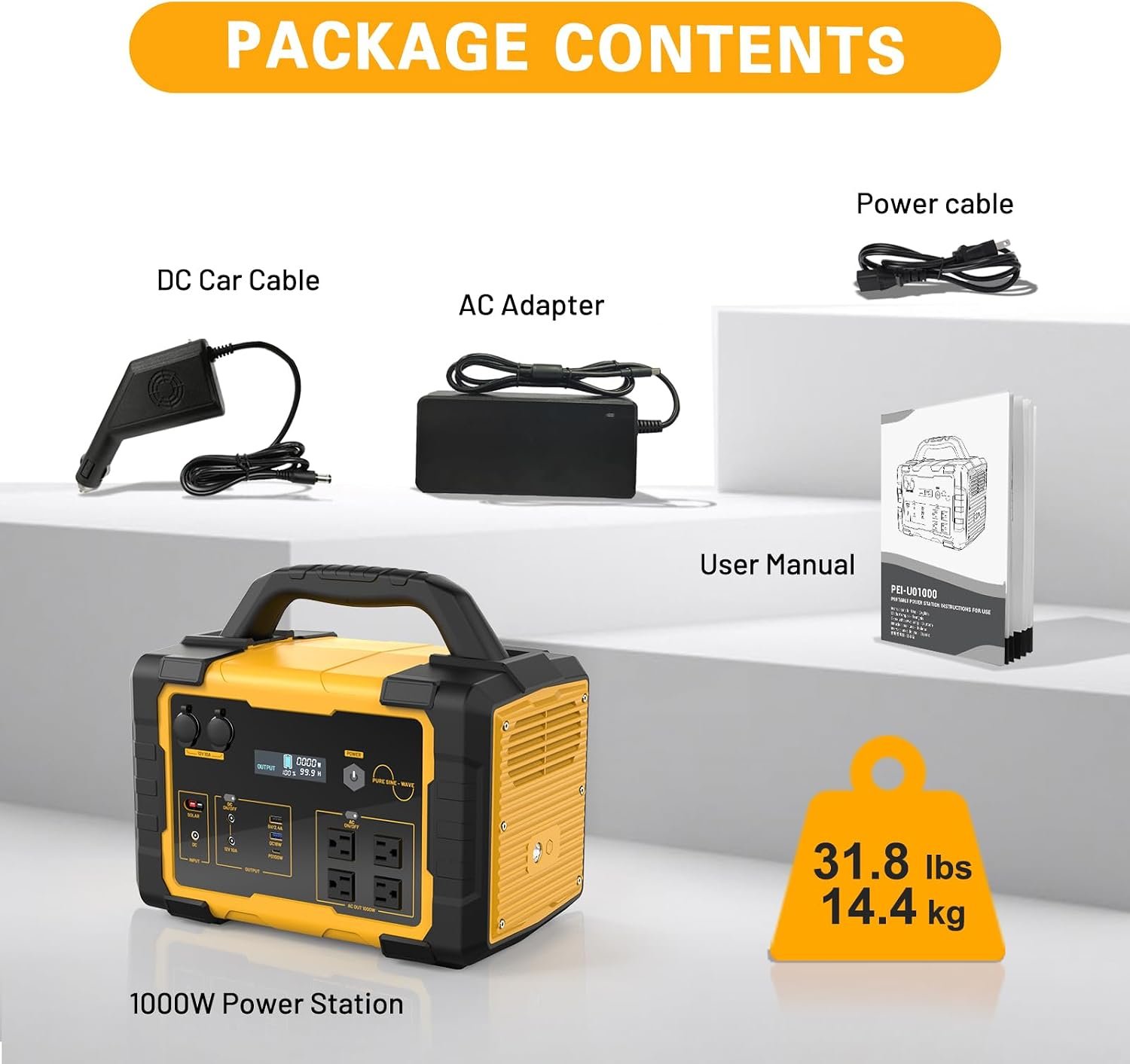 1000W Portable Power Station 1024Wh LiFePO4, (2000W Peak) Backup Battery, Solar Generator for Home Emergency Camping