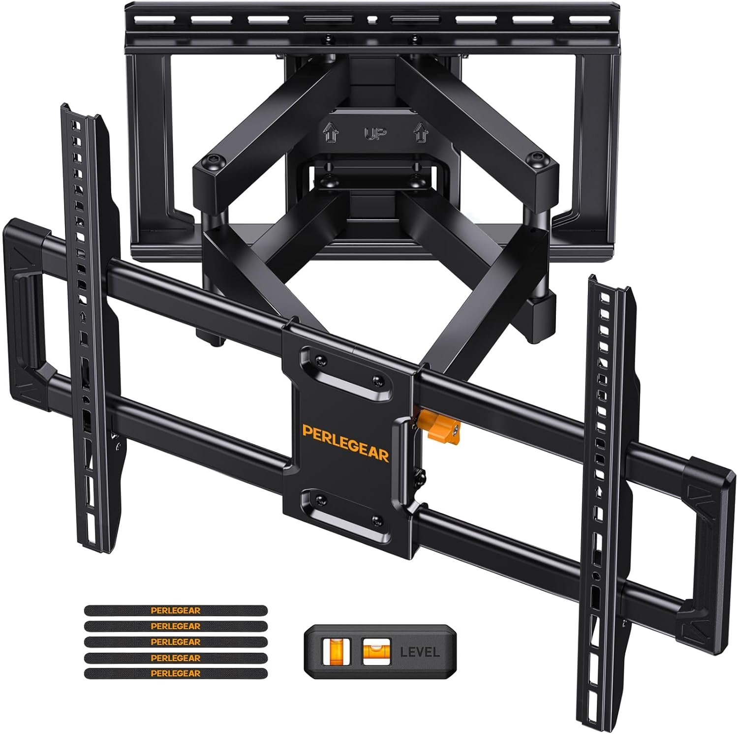 Perlegear UL Listed Full Motion TV Wall Mount for 42-90″ TVs up to 132lbs, Heavy Duty TV Mount with Dual Articulating Arms, Tool-Free Smooth Tilt, Swivel, Fits 16″ Studs, Max VESA 600x400mm, PGLF8