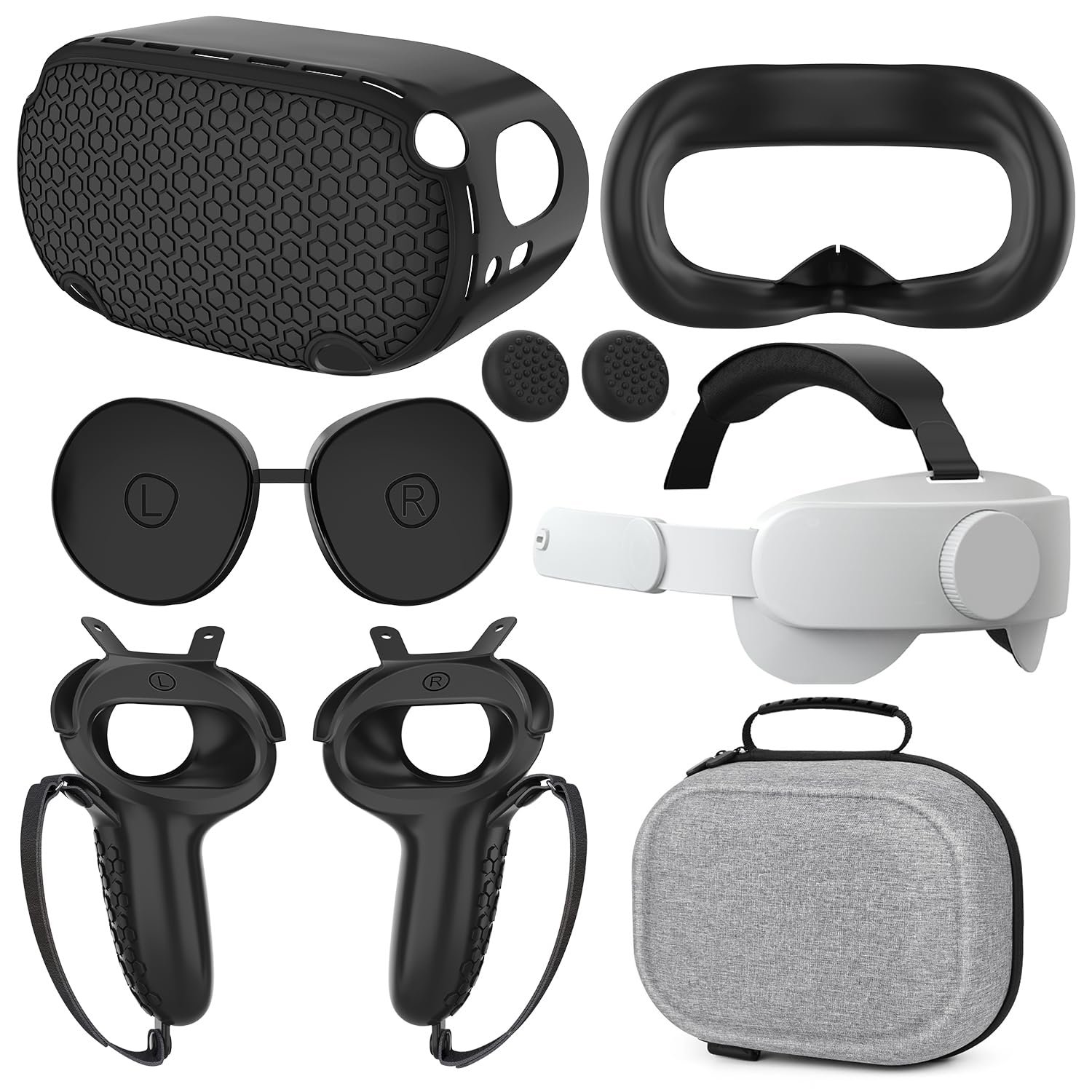 Quest 2 Accessories – Head Strap, Case, Face Cover, Controller Grips, Joystick Cover, Lens Protector