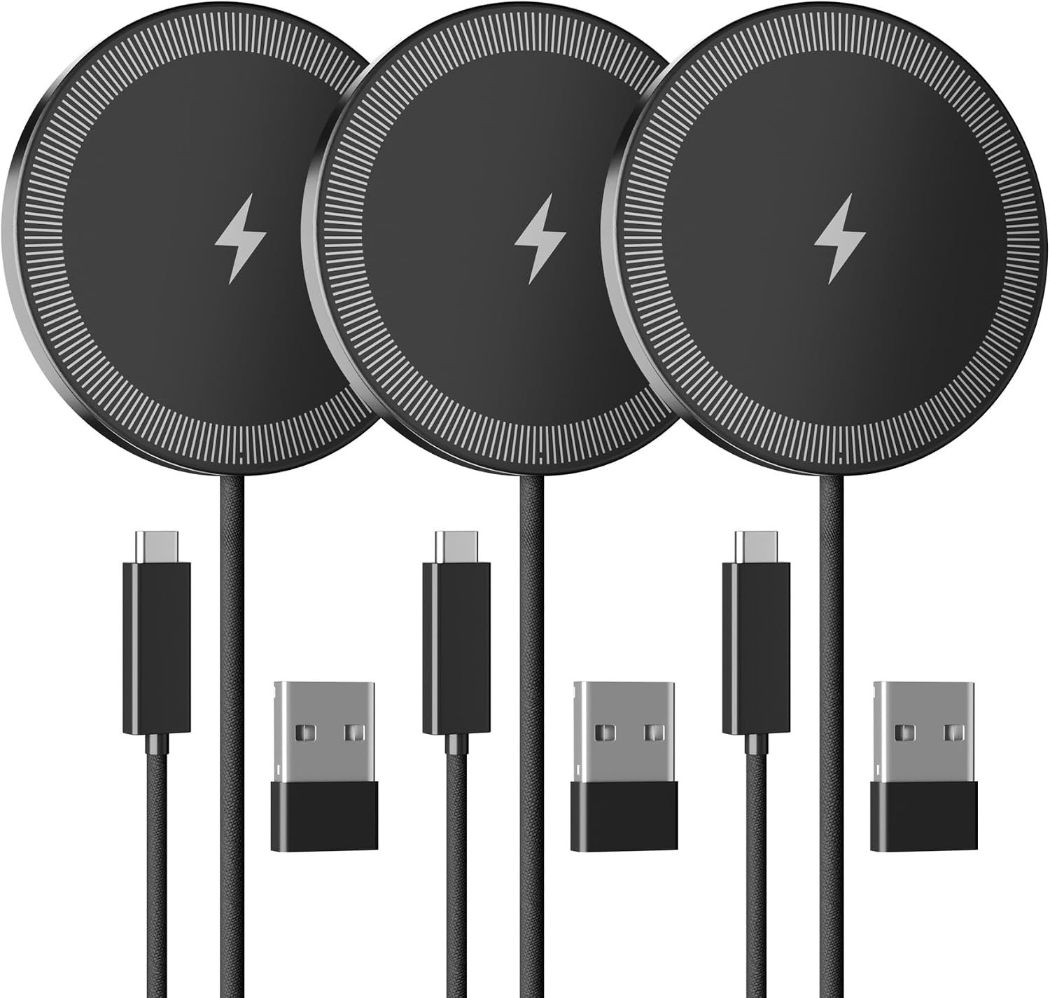 15W Wireless Charger for Apple MagSafe Charger, Magnetic Fast Charging Pad | Compatible for iPhone 17 16 15 14 13 12 Pro Max, AirPods-Slim Portable for Desk Bedside and Travel – 3 Pack, Black
