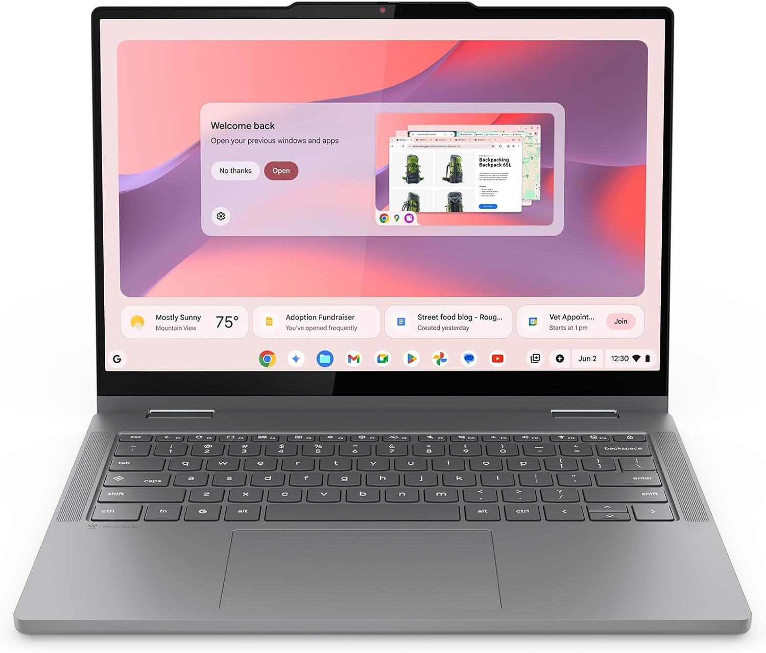 Lenovo Chromebook 2-in-1 – Lightweight Laptop – Google Gemini – Intel® N150 CPU – 14″ WUXGA IPS Touchscreen Display – 4GB RAM – 128GB UFS Storage – Integrated Intel® Graphics – Luna Grey