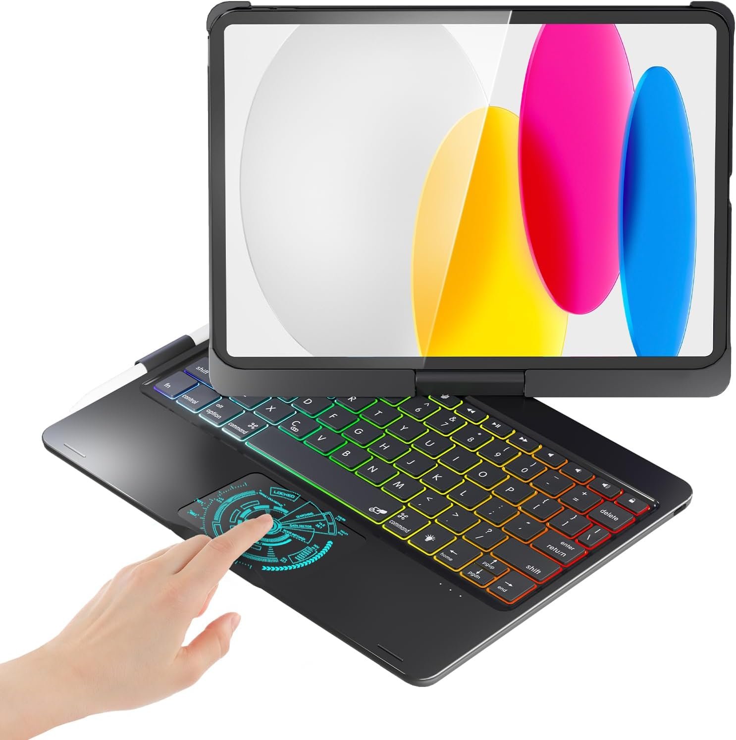BABG for iPad 10th 11th (A16) Case with Keyboard&iPad Air 11(M4,M3,M2),360°Swivel,7 Use Modes,Rainbow Backlight Keyboard for iPad Pro 11(1st/2nd/3rd/4th Gen)&iPad Air 5th/Air 4th-Black