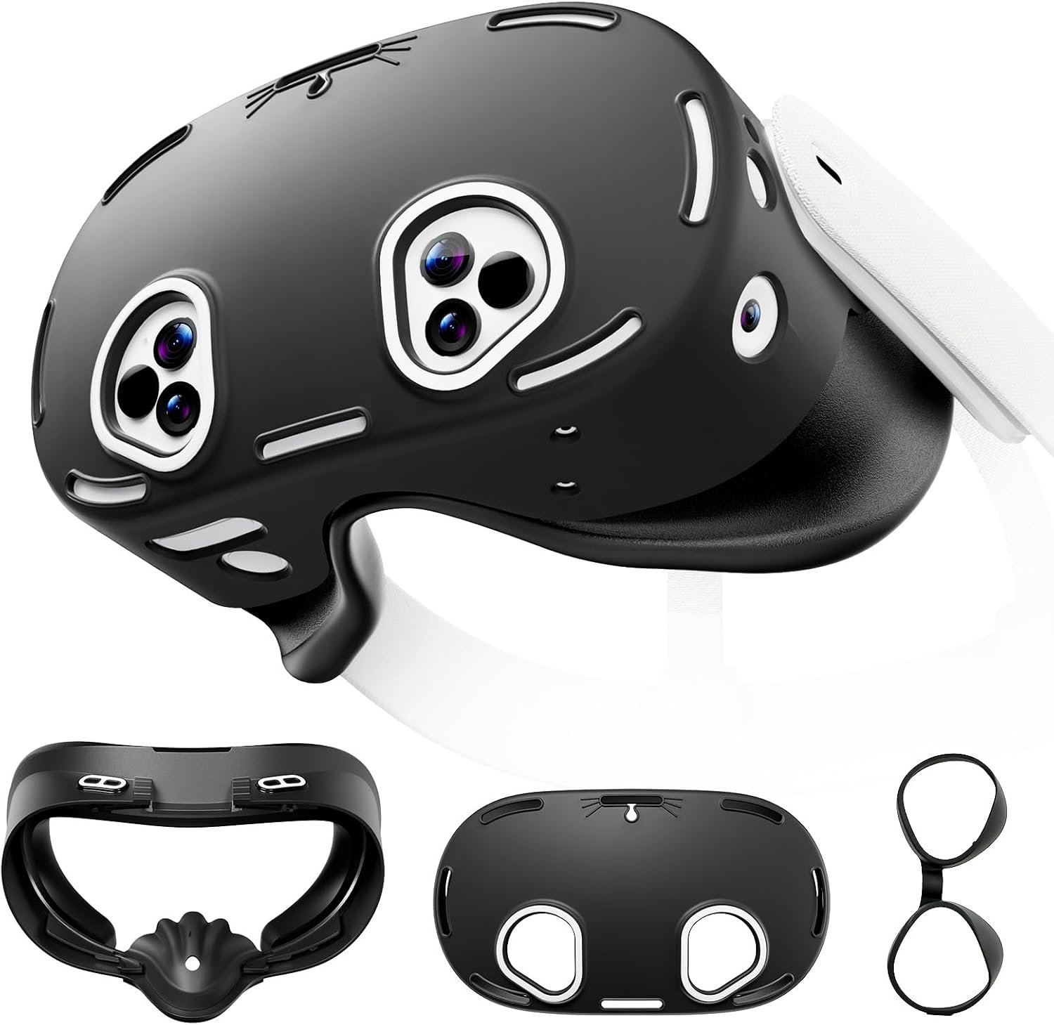 Silicone Protective Case Set for Meta Quest 3S VR Accessories Kit | Sweat-Proof PU Face Pad, Silicone Cover & Lens Protector, Soft Durable Washable, Black