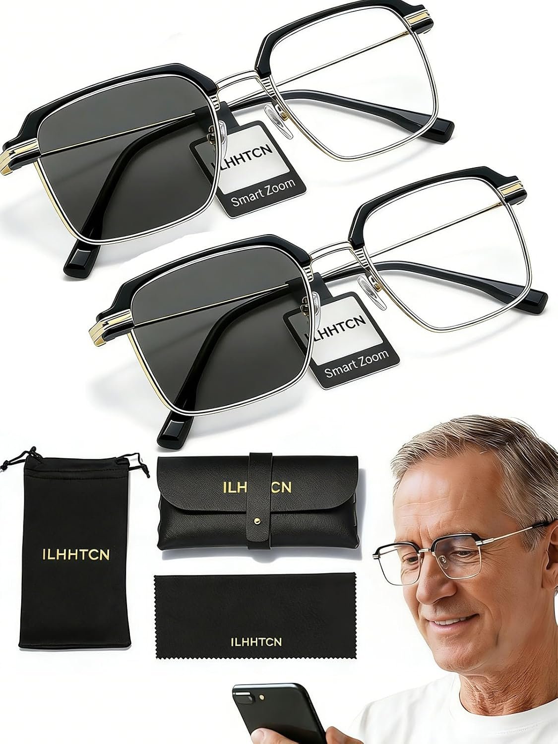 Frameless Smart Zoom Reading Glasses for Men & Women, Auto Focus Distance Near Progressive Multi-focus HD Vision