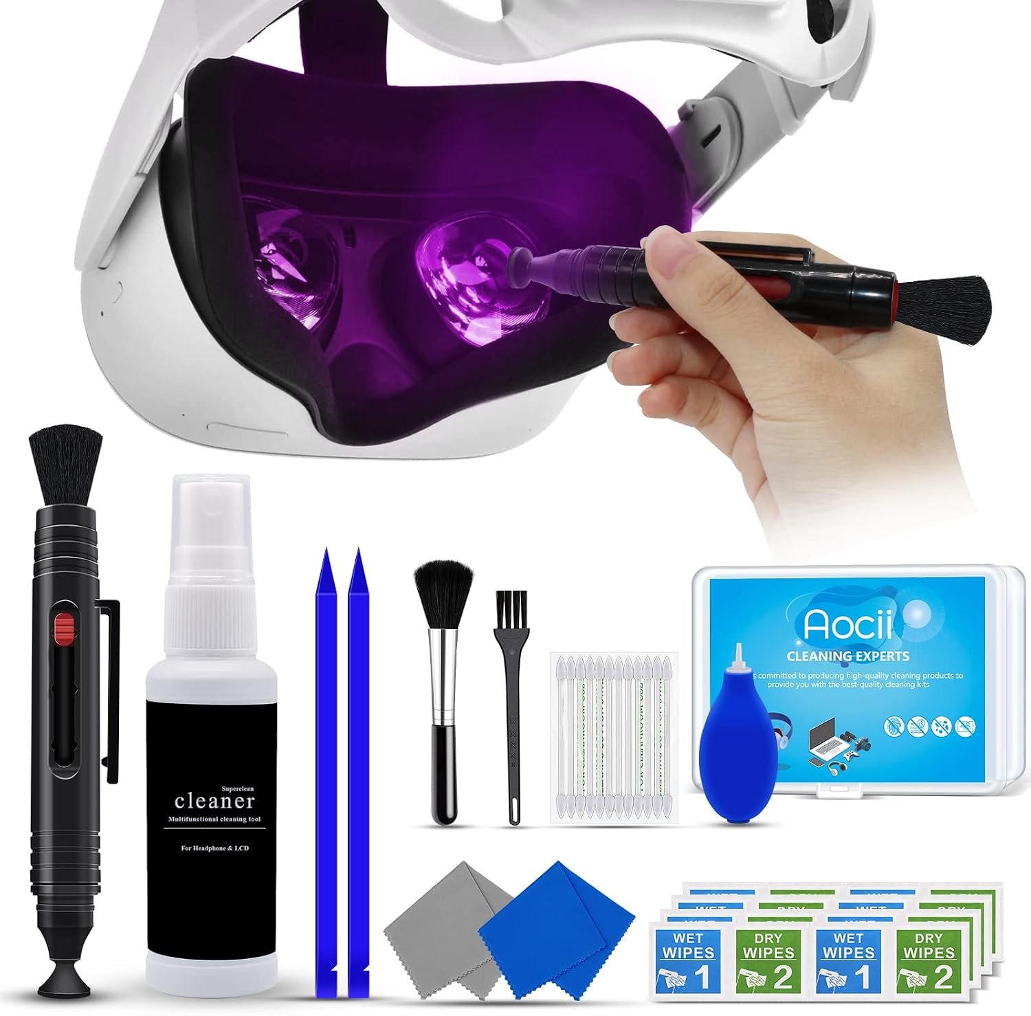 VR Headset Cleaning Kit, VR Lens Cleaner, Cleaner Kit for Meta Oculus Quest 2 3 /Xbox/PS/Wii/Switch, Face Cover Pad Game Controller AR VR Accessories, Gamer Gifts