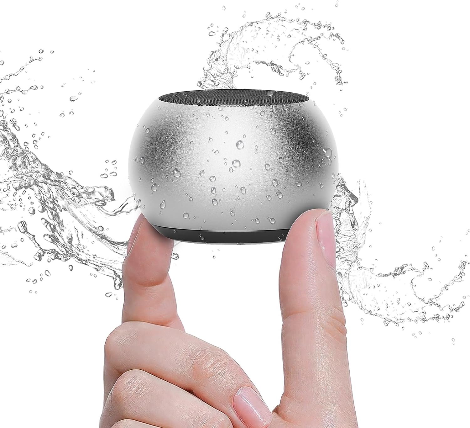 Small Speaker, Portable Bluetooth Speaker with Loud Stereo Sound and Robust Bass, Mini Speaker with Lanyard Easy to Carry, Brief Design, IPX7 Waterproof Speaker for Shower, Room, Hiking, Silver