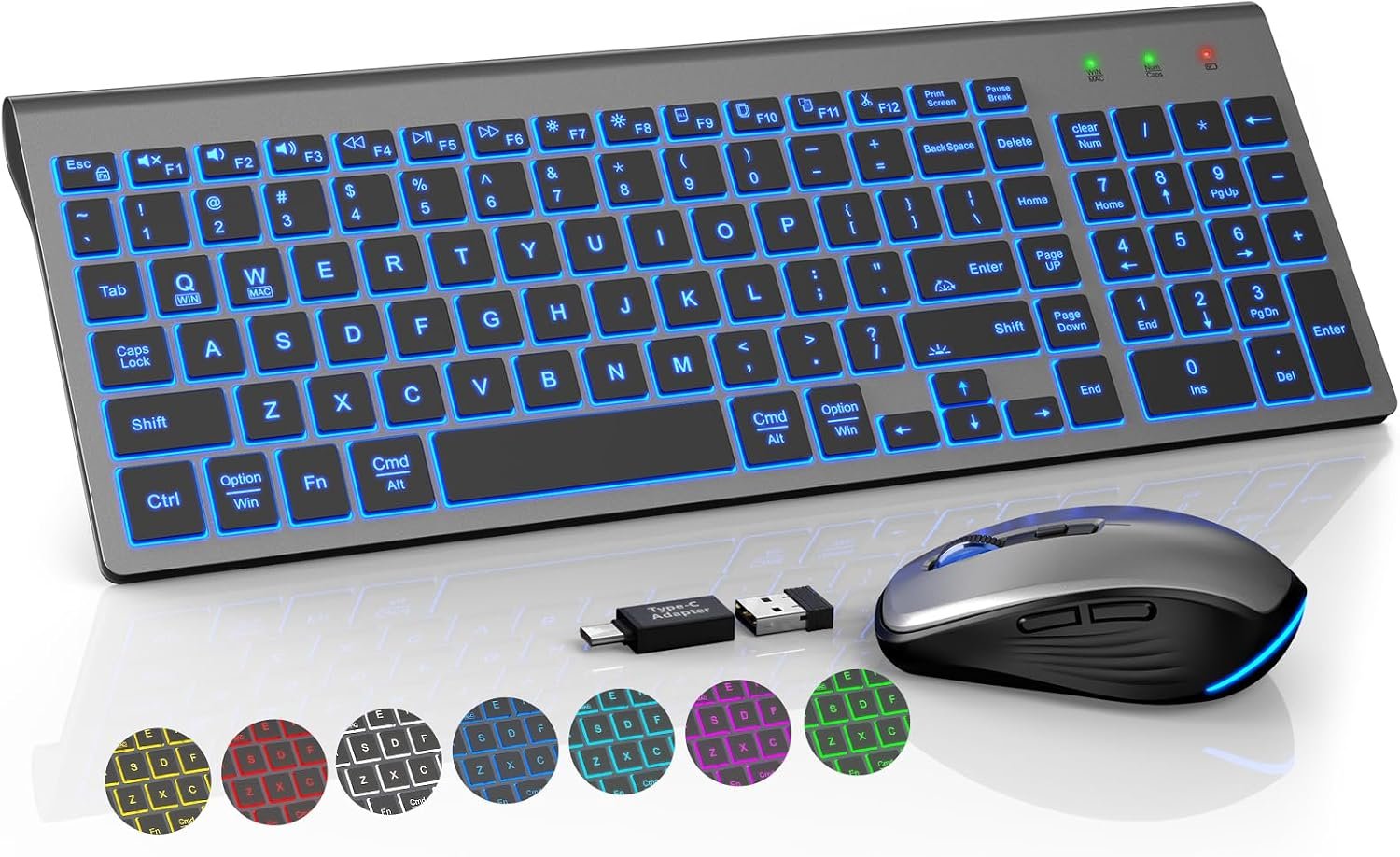 SABLUTE Wireless Keyboard and Mouse Combo, Compact Backlit Scissor Keys | Slim Design, Rechargeable, Quiet Typing, RGB Mouse, Auto Sleep, 2.4GHz USB Wireless, KM61PRO Portable Set for Windows & Mac