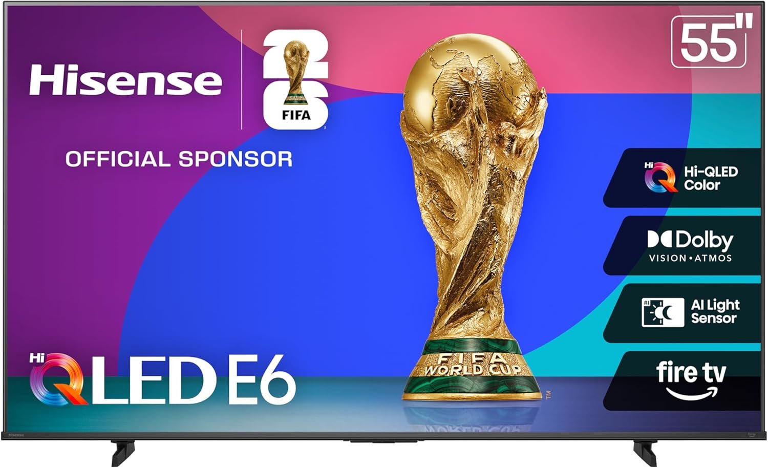 Hisense 55″ E6 Cinema Series Hi-QLED 4K UHD Smart Fire TV (55E6QF) – AI Light Sensor, Dolby Vision · Atmos, Voice Remote with Alexa, Motion Rate 120, HDR 10+ Adaptive, Game Mode Plus