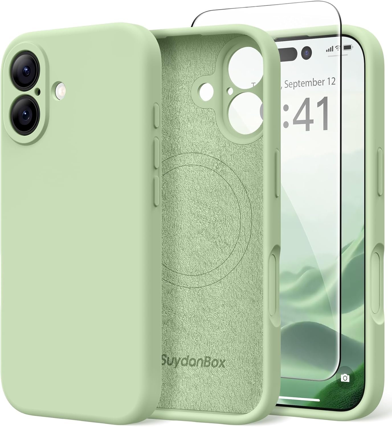 Magnetic for iPhone 17 Case, Compatible with MagSafe, [Full Camera Protection][Screen Protector] Silicone Shockproof Protective Phone Case for iPhone 17 6.3″, Matcha