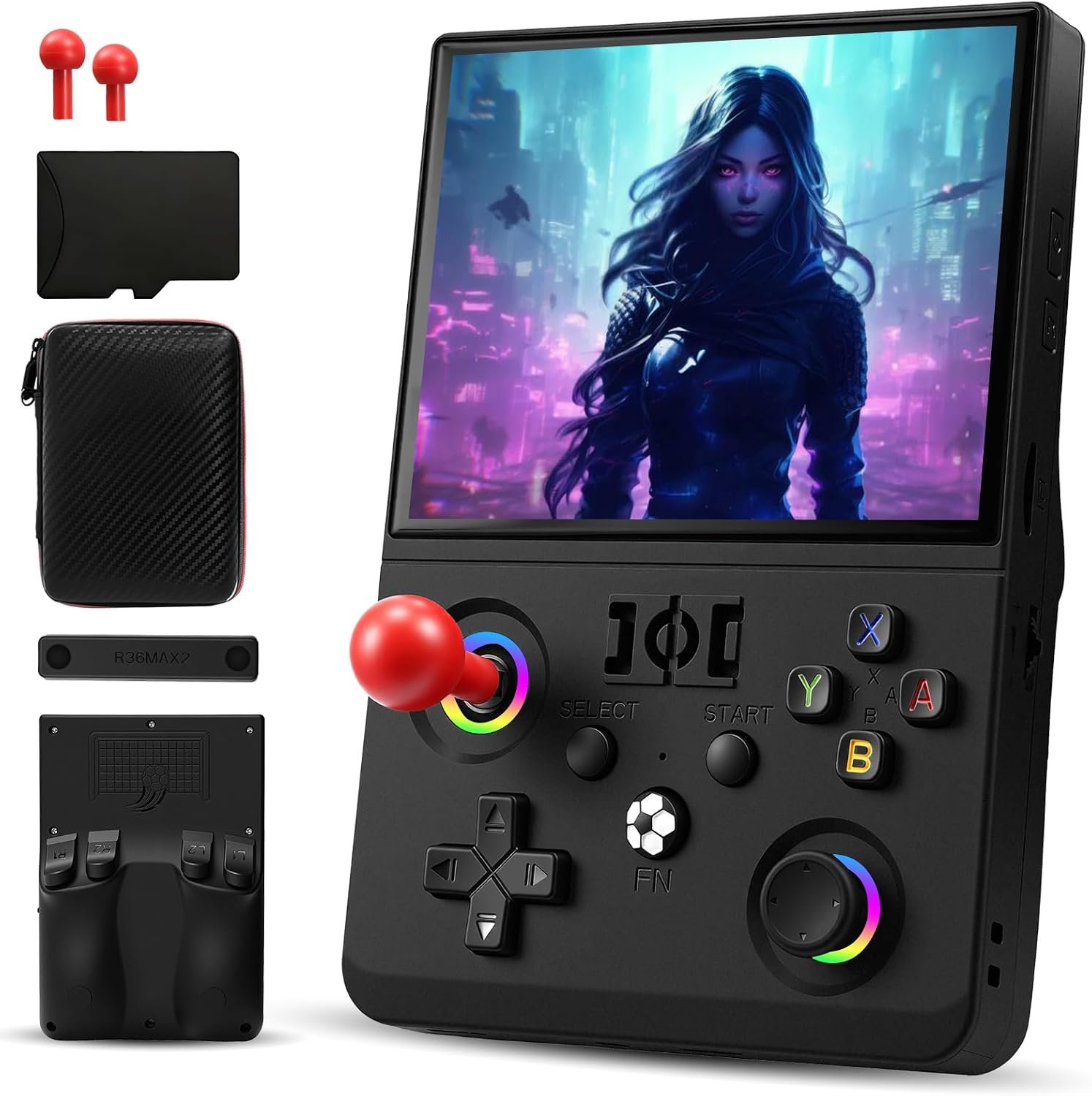 R36MAX Ⅱ Retro Handheld Game Console, 4.5″ IPS HD Screen Retro Gaming Console with Detachable Joystick, 20,000+ Classic Games, 30+ Emulators, Pocket Hand Held Video Games (Black)
