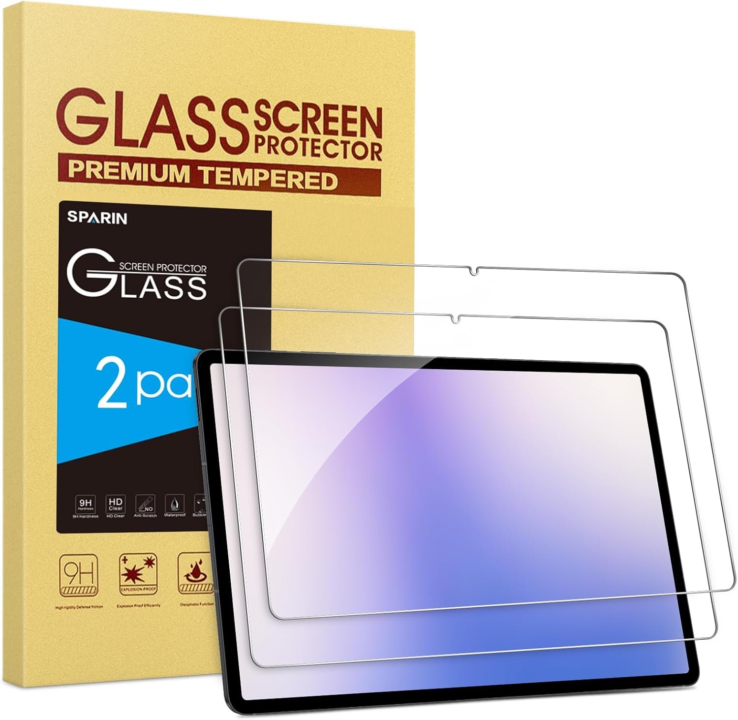 SPARIN Screen Protector for Samsung Galaxy Tab S10 Plus/S9 Plus/S7 FE 12.4″ | 2 Pack 9H Tempered Glass Film for Tablet S10+ 2024/S8+/S7+, Anti Scratch, S Pen Compatible, Case Friendly, HD Clear