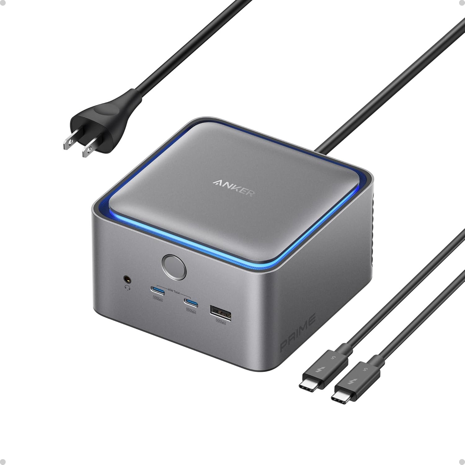 Anker Prime TB5 Docking Station, 14-in-1 Thunderbolt 5 Dock for Laptops | 120Gbps Max Data Transfer, Up to 8K, Dual Display, 140W Max Charging, Ethernet, SD/TF, Cooling System, for TBT 5/4 Laptops