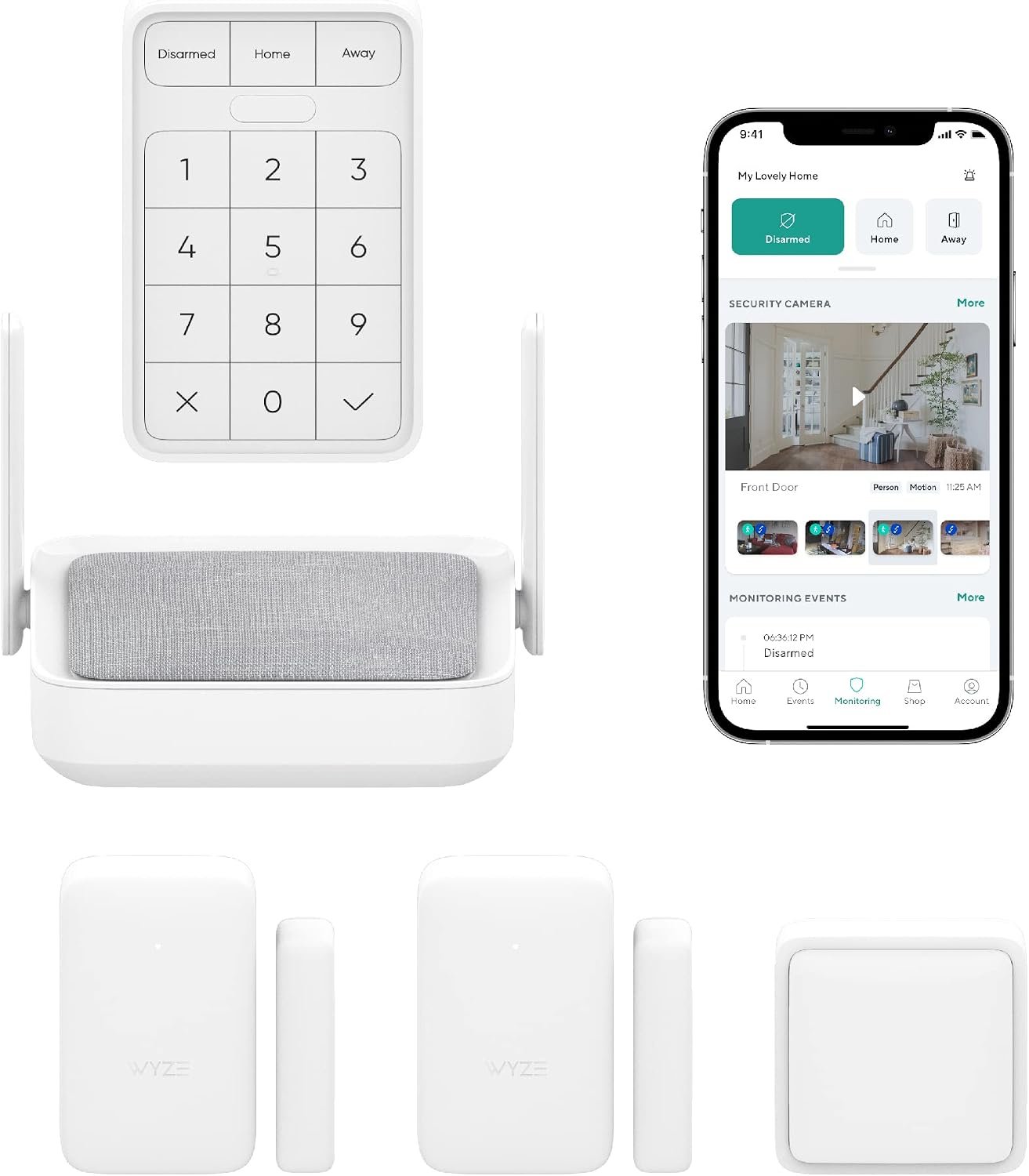 Wyze Home Security System Core Kit with Hub, Keypad, Motion, Entry Sensors (2), and 3 Months of 24/7 Professional Monitoring Included (Service Required) (Renewed)