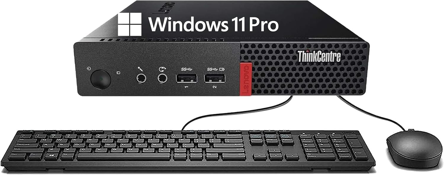Lenovo ThinkCentre M710q Tiny Desktop, Core 6th Gen, 8GB DDR4 RAM, 256GB SSD, DisplayPort, Keyboard & Mouse, WiFi, BT, Windows 11 Pro (Renewed)