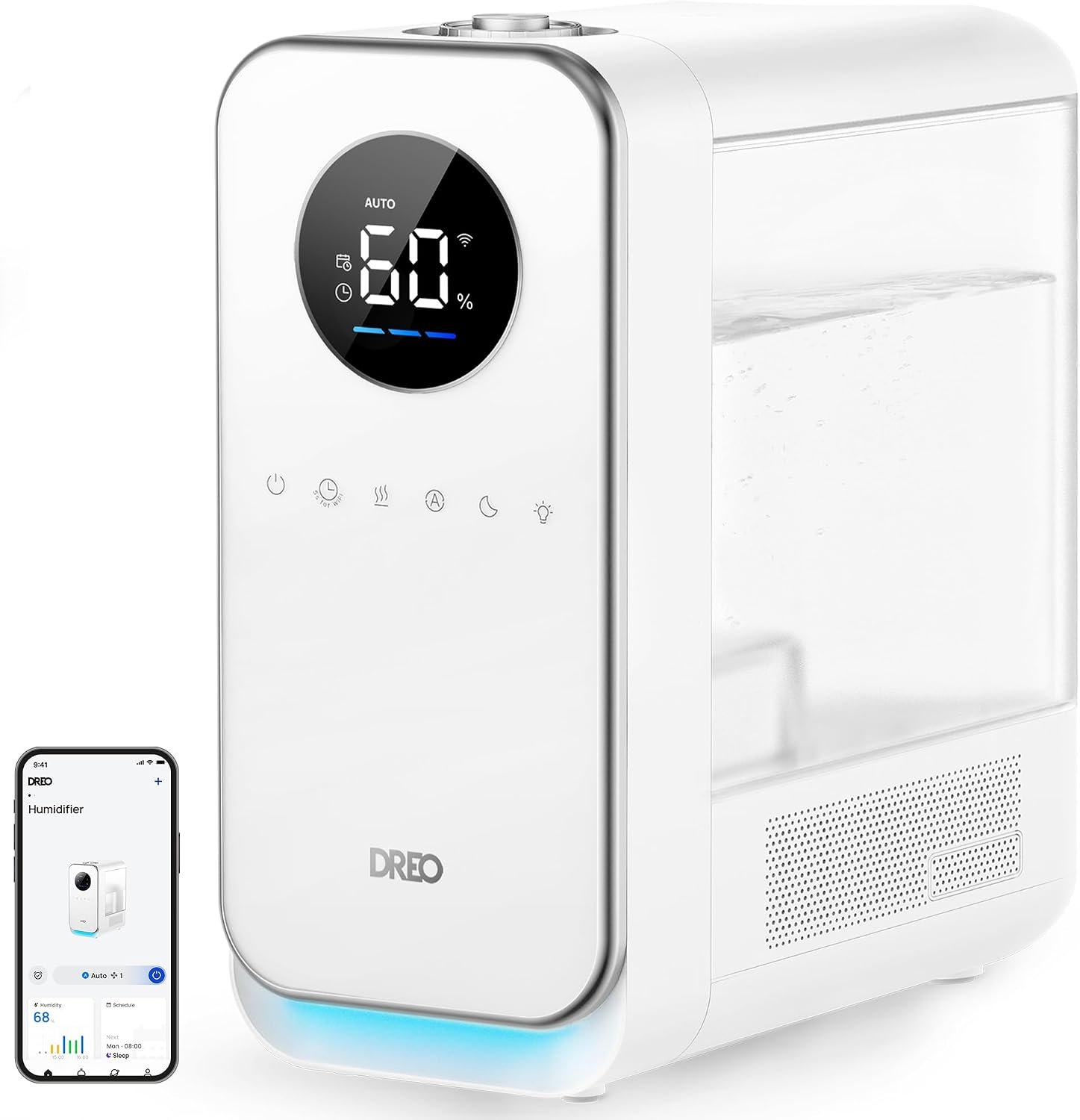 DREO Humidifiers for Bedroom, Top-filled Smart Quiet Cool Mist Humidifier for Large Room, 50 Hours Runtime for Home, Indoor Plants, Oil Diffuser & Nightlight for Baby Nusery, 5L, with Alexa/Google