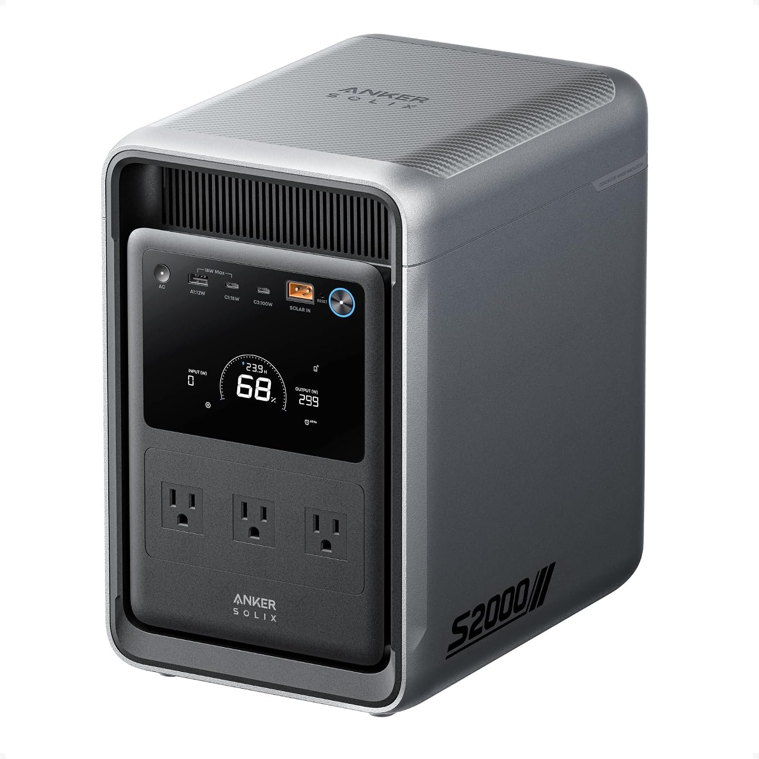 Anker SOLIX S2000 Portable Power Station, 1500W Solar Generator for Home Use, Up to 35-Hr Fridge Backup, 2,010Wh LFP Battery for UPS, Emergencies, Power Outages, Camping (Solar Panel Optional)