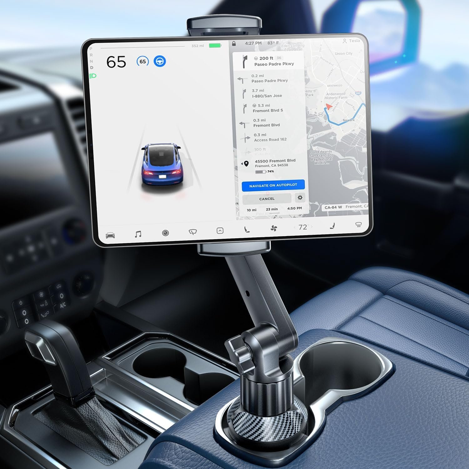 eSamcore Tablet Holder for Car, for iPad Stand Cup Holder Car Mount | 15″ Height, 1.57″ Depth Clamp, Fit 2.5″-3.9″ Cup Holder, Fit Cell Phone iPhone Tab iPad, Car Accessories, Travel Essentials