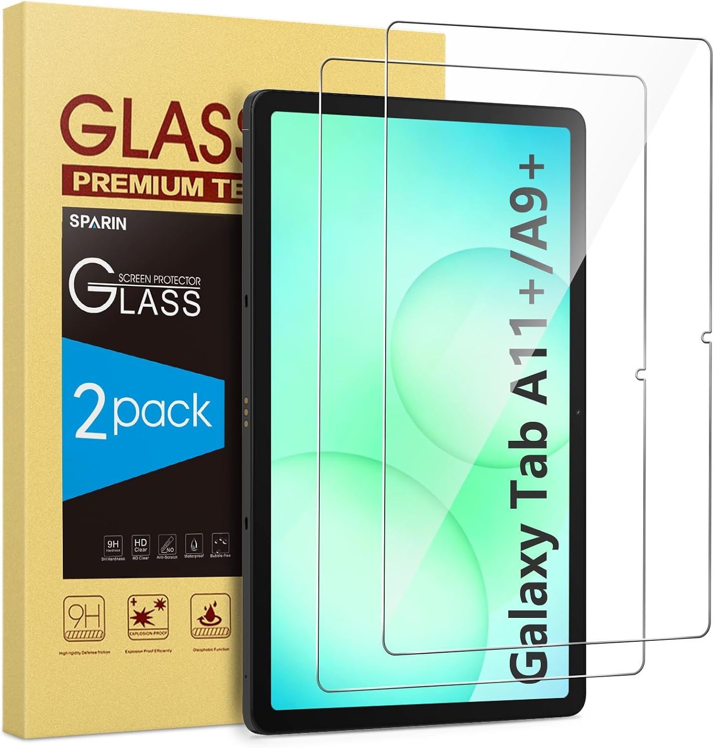 SPARIN 2 Pack Screen Protector for Galaxy Tab A11 Plus/Tab A9 Plus 11 Inch | Tempered Glass for Samsung Tablet A11+/A9+[2025/2023], 9H Hardness, Case Friendly, HD Clear, High Response