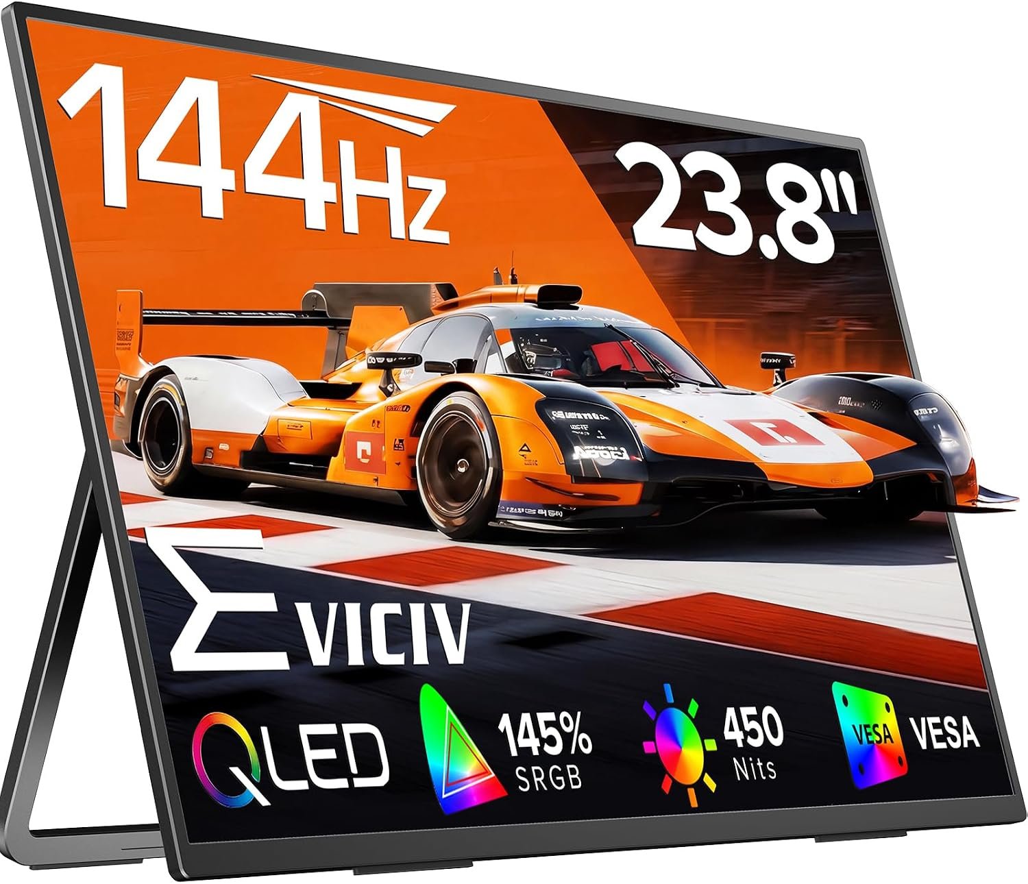 Portable Monitor 24” 144Hz 1080P, 145% sRGB QLED Gaming Monitor, 0.1MS FreeSync, 450Nits Laptop Monitor, USB-C & HDMI, VESA & Stand, Large Second Screen for Laptop, Computer, Mini PC, Game Consoles