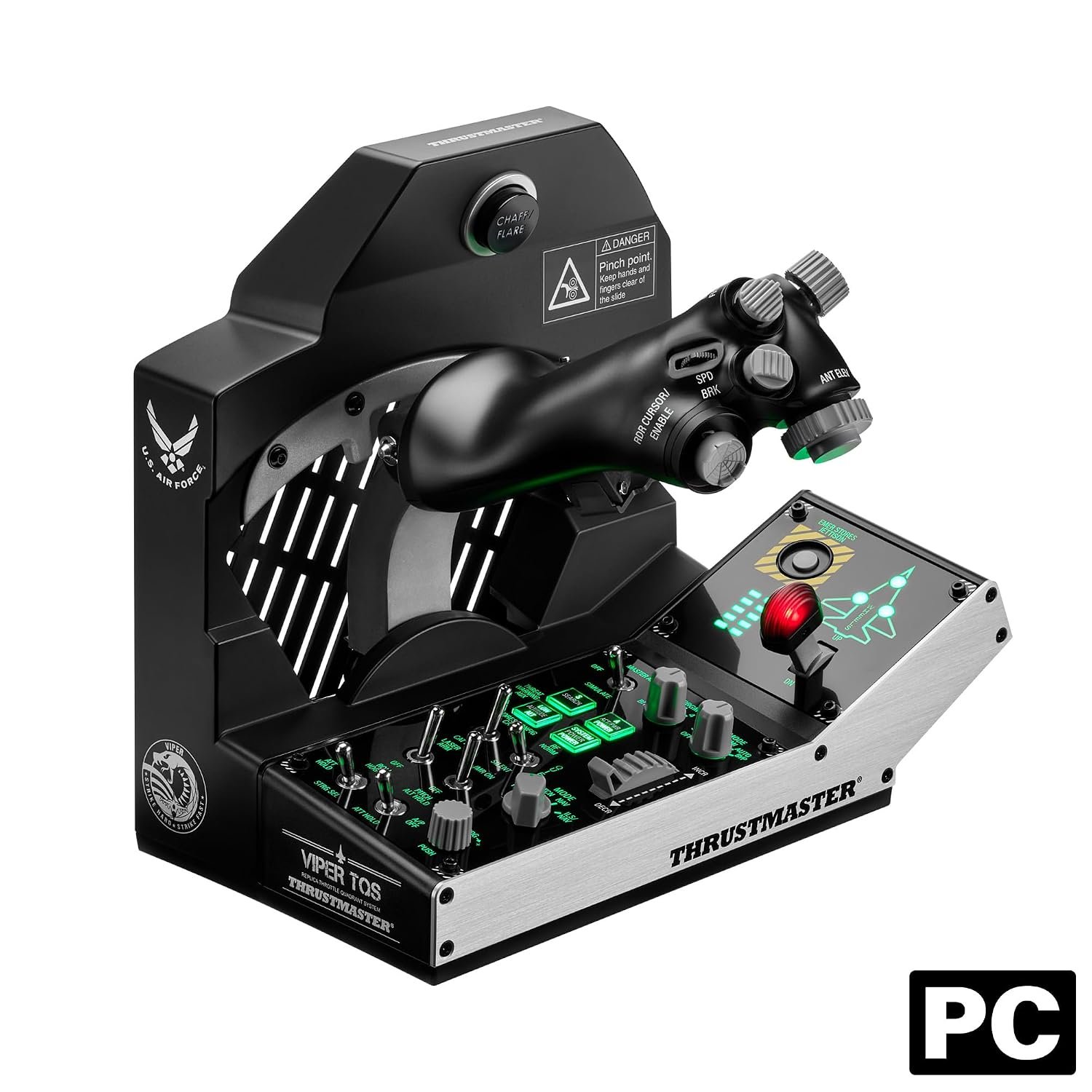 Thrustmaster Viper TQS Mission Pack Metal Throttle Quadrant System – PC | 1:1 replica, 64 action buttons, 6 axes, 16-bit Hall-Effect, hot-swap panel, mini-sticks, trim wheel, chaff and flare switch