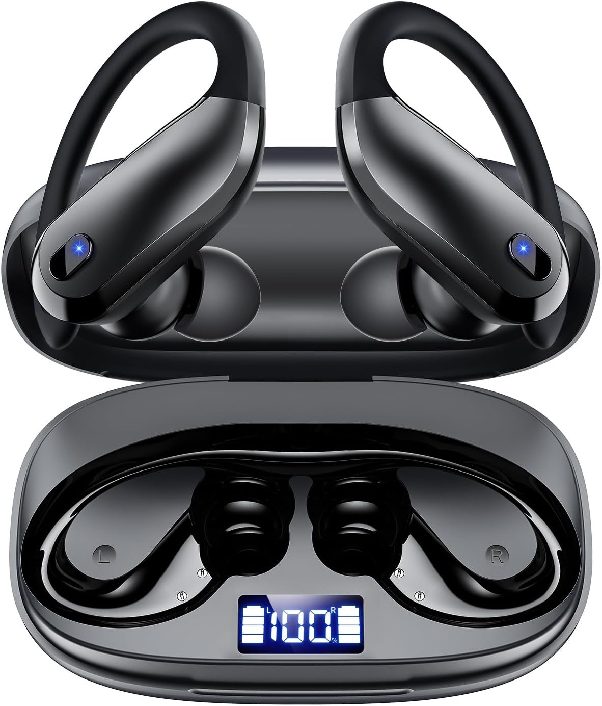 Wireless Earbuds Bluetooth 5.3 Sport Headphones with Earhooks,IPX7 Waterproof Earphones,48H Playtime Earbuds,Lightweight 7.8g,Noise Cancelling Mic Bluetooth Headphones for Running & Workout-Black