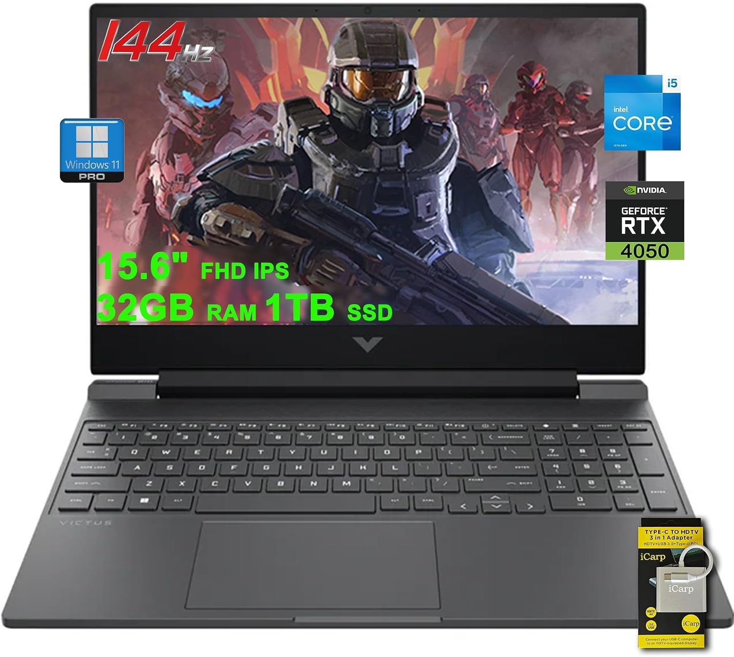 HP Victus Gaming Laptop 15.6″ FHD IPS 144Hz Intel 8-core i5-13420H (>i7-12650H) 32GB RAM 1TB SSD GeForce RTX 4050 6GB Backlit Type-C B&O Fast Charge Win11Pro ICP Accessory
