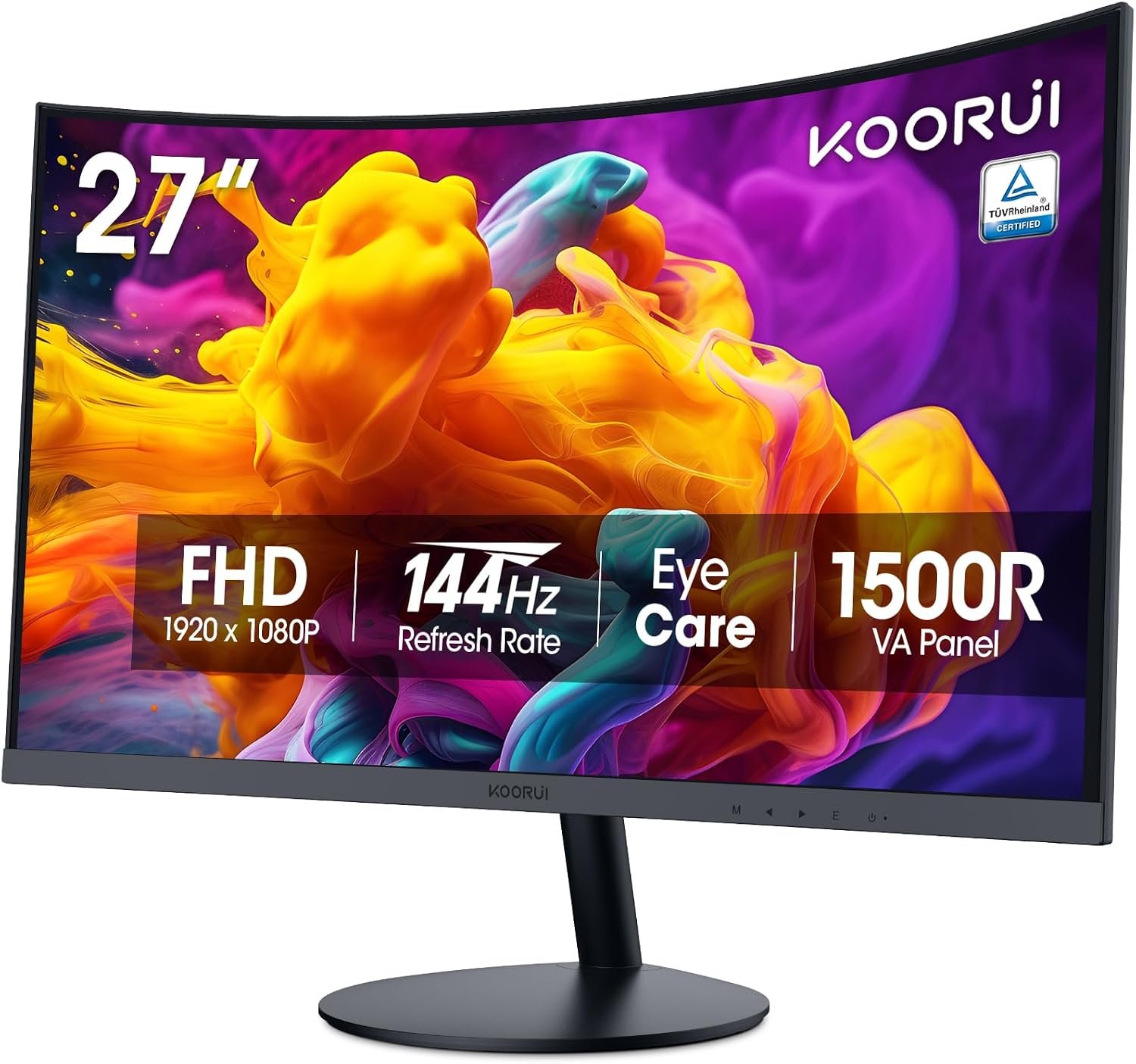 KOORUI 27 Inch Curved Computer Monitor, FHD 144Hz VA 1500R Office Monitor | 99% sRGB, Eye Care TÜV Rheinland Certified, HDMI/VGA, Tilt Adjustable, Bedroom Setup, Study and Home Office