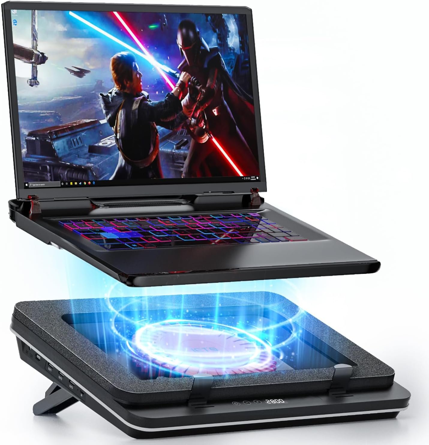 IETS GT600 Laptop Cooling Pad Equipped with Gigantic Turbo-Fan（5.5inch Diameter）,Sealed Foam for Rapid Cooling Gaming Laptop,14.1-19.3 inch Laptop Cooler with 3-Port USB Hub,Dust Filter,Touch Start