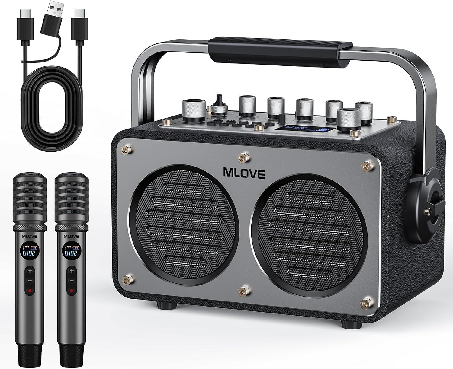 MLOVE Karaoke Machine for Adults with 2 Wireless Microphone, Bluetooth 5.4 200W Portable PA Speaker,REC, EQ Sound Effects, Instrument Input – Ideal for Home,Outdoor Parties Friends and Families Gifts