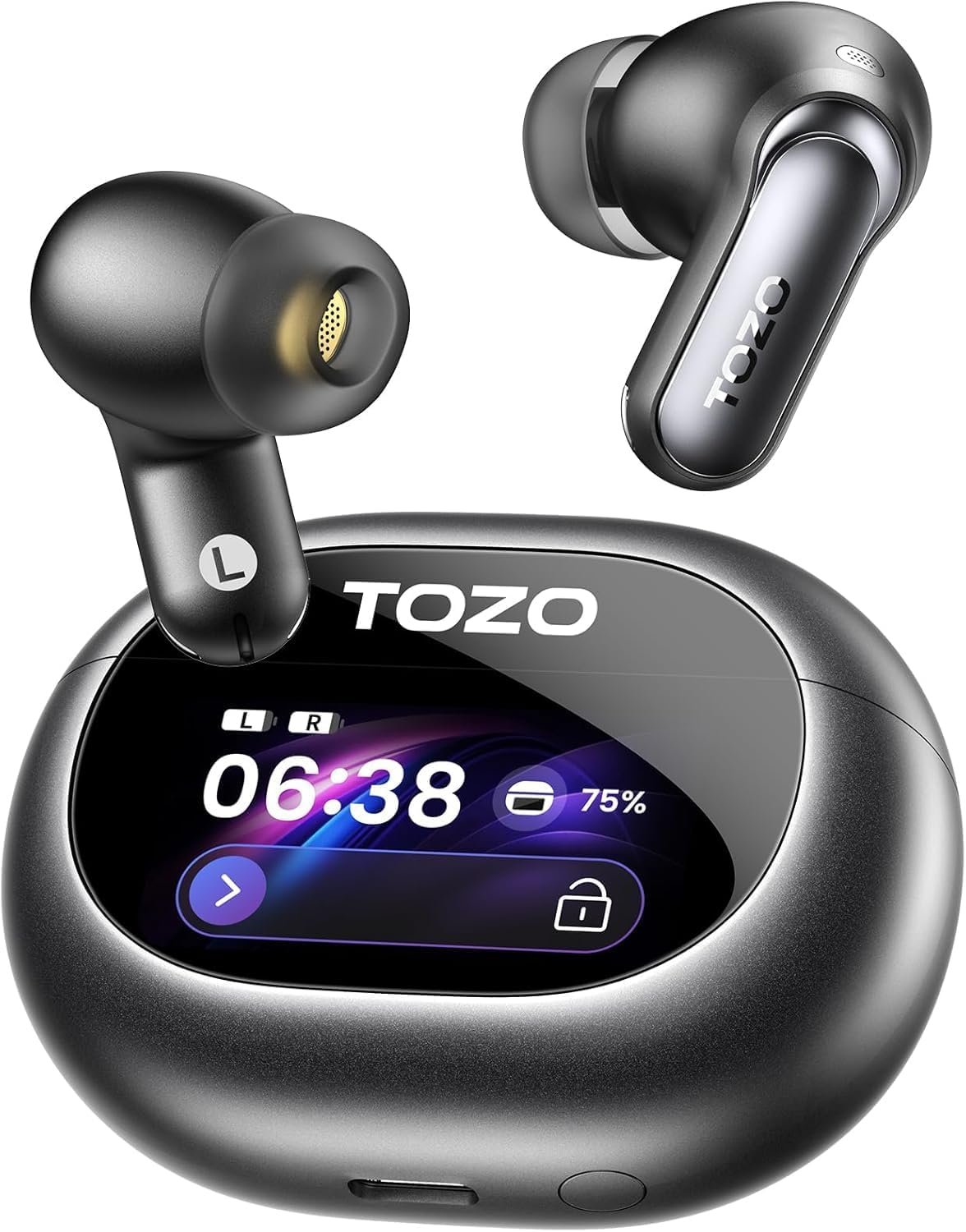 TOZO NC20 Pro Active Noise Cancelling Wireless Earbuds, Smart LCD Screen | LDAC Hi-Res Audio, Stereo Bass, 6 Mics AI Call Ear Buds, 80H Playtime, IPX8 Waterproof, 32 EQ via App, Wireless Charging