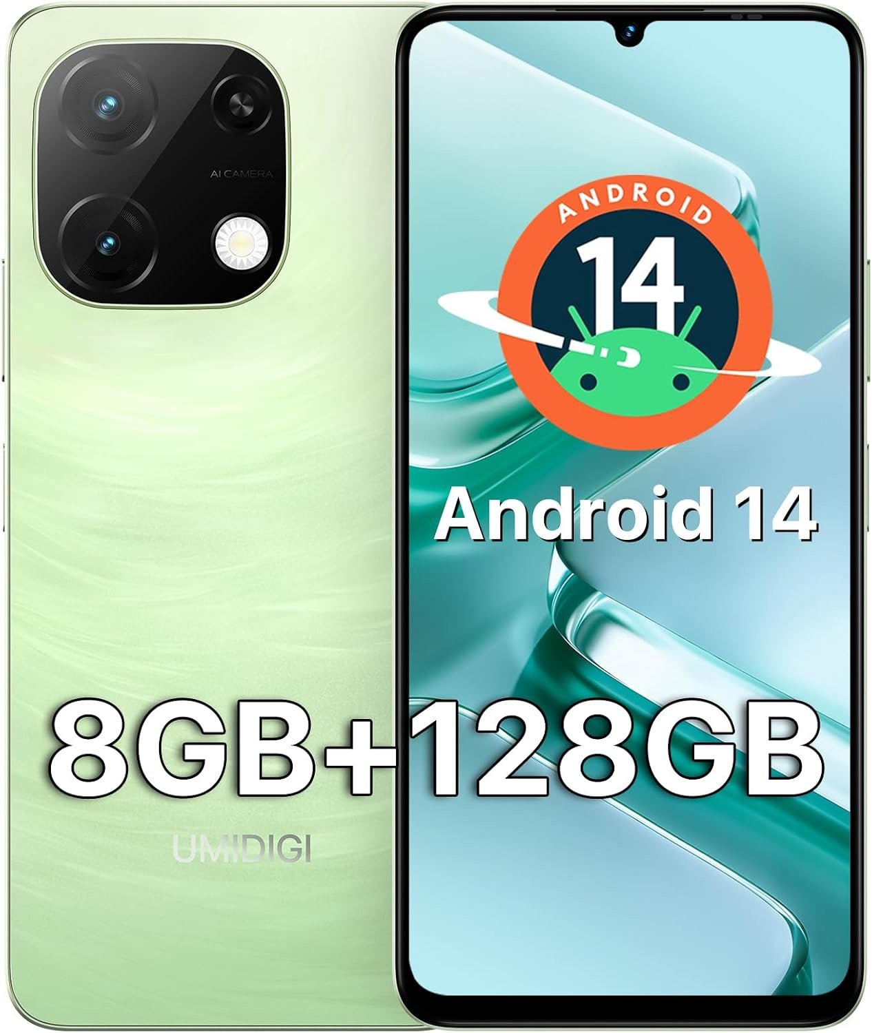 UMIDIGI Cell Phone, G9T Android 14 Smartphone Unlocked,4+128GB/1TB TF, 6.75″ HD+, 5000mAh, 18W Fast Charging, 13MP Camera, AI Face & Fingerprint Unlock, 4G Dual SIM, GPS,No NFC