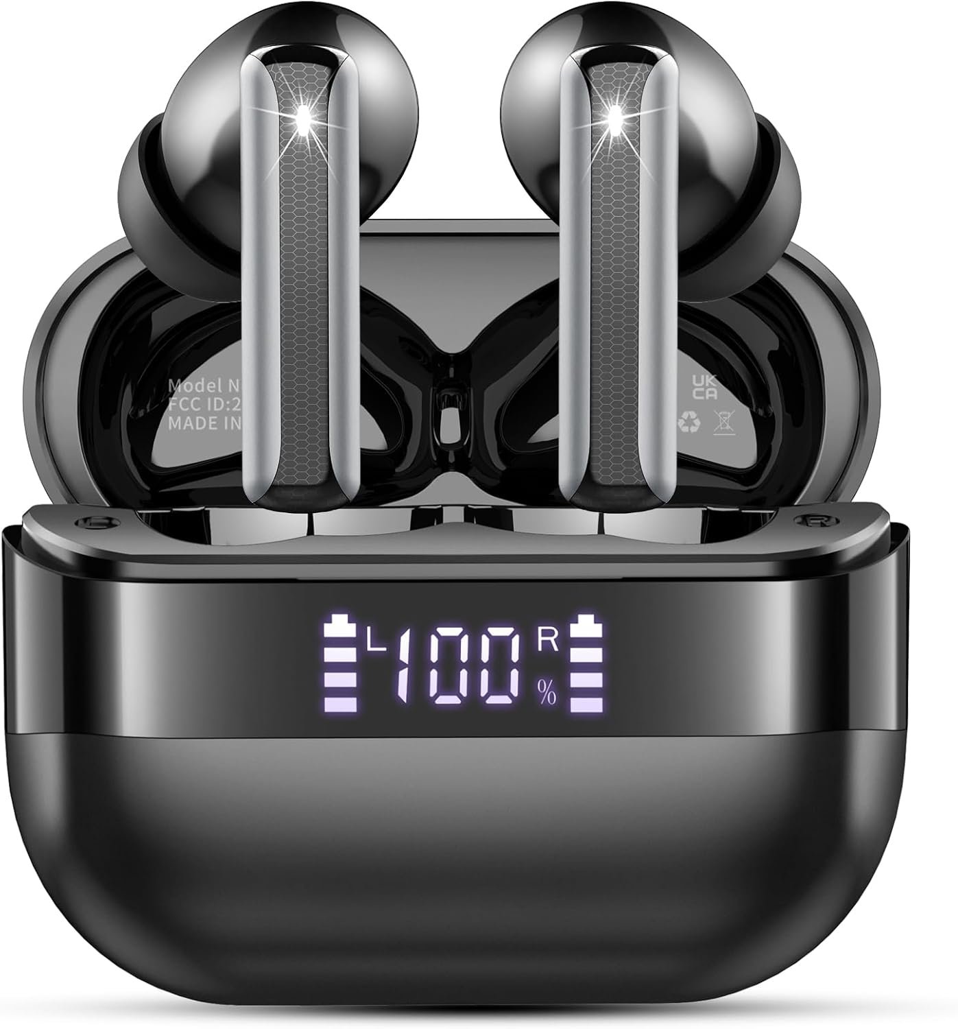 Wireless Earbuds, 2026 Bluetooth 5.4 Headphones Bass Stereo, Ear Buds with 4 Mics ENC Noise Cancelling, Bluetooth Earbuds 48H Playtime LED Display Charging Case, IP7 Waterproof in Ear Earphones, Black