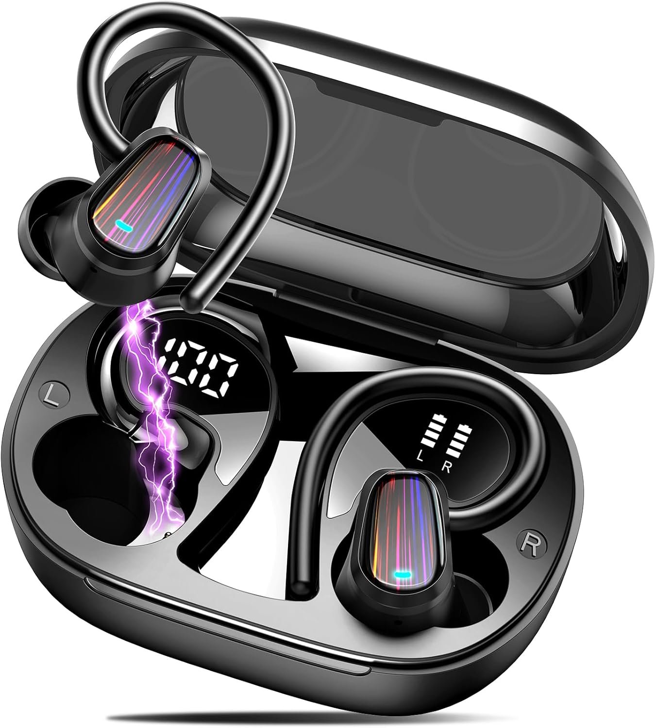 Wireless Earbuds Bluetooth 5.4, 50H Playtime Sport Earphones with Earhooks, HiFi Stereo Bluetooth Hearphones with ENC Noise Cancelling Mic, IPX7 Waterproof Over the Ear Buds for Gym/Running/Workout