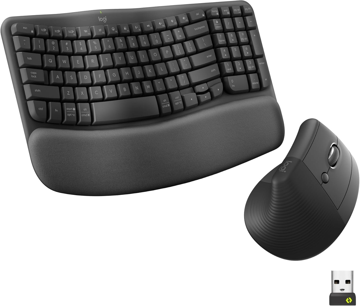 Logitech Wave Keys Keyboard & Lift Mouse Ergonomic Combo – Graphite | Cushioned palm rest, Easy-Switch technology, wireless Bluetooth, multi-OS compatible with Windows and Mac