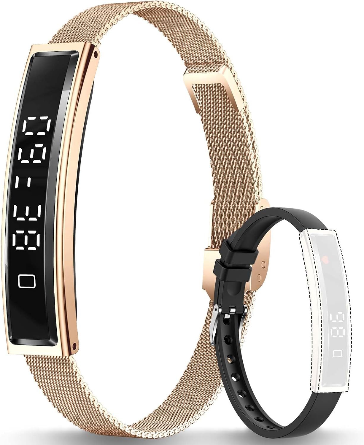 Fitness Health/Calorie Tracker with 2 Bands, Sleep Detection Bracelet with Heart Rate, 5ATM Waterproof, Pressure Detection, Multiple Sport Modes, Pedometer Smart Bracelet for Women Men Android iOS