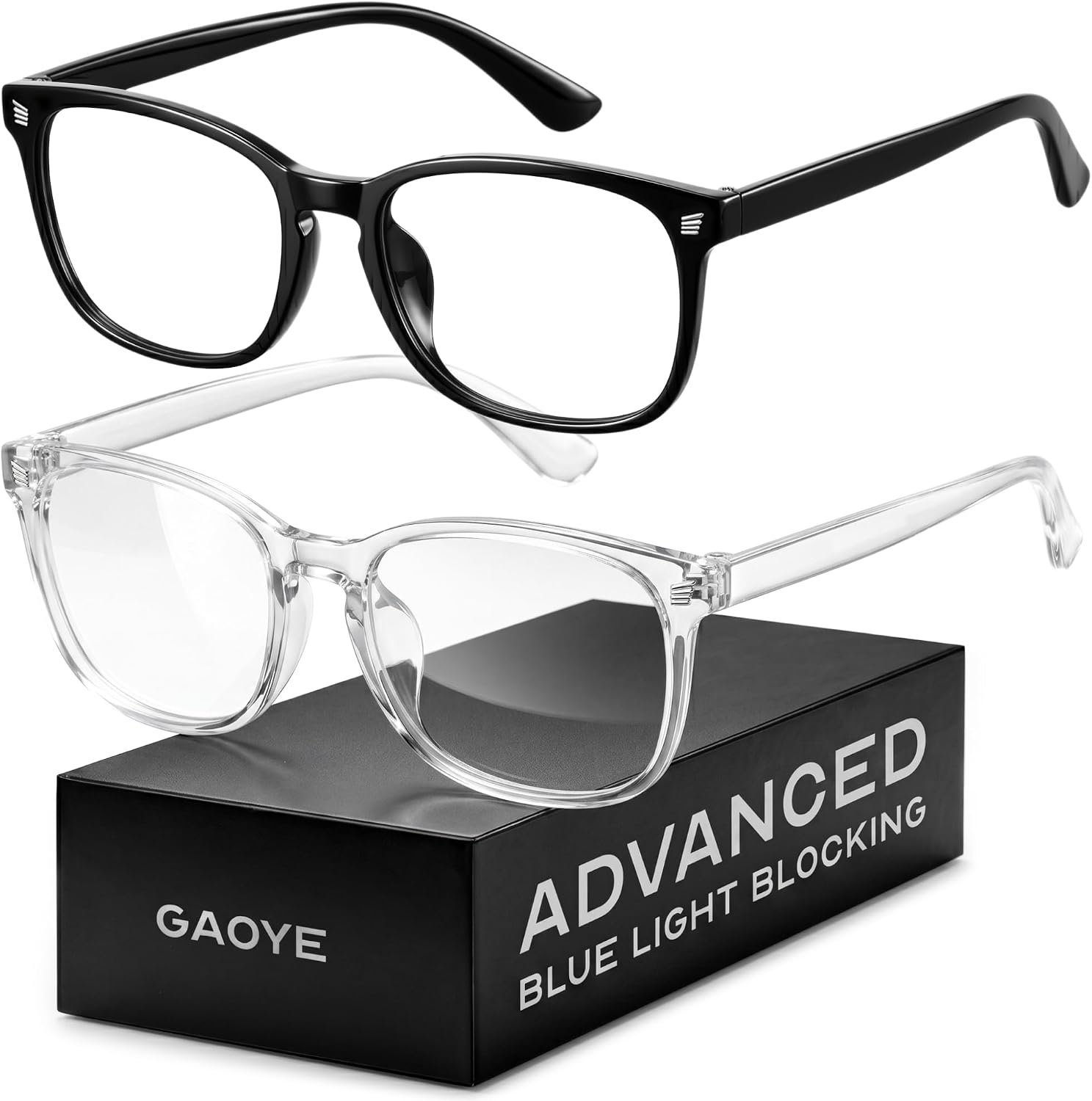 Gaoye Blue Light Blocking Glasses – 2 Pack | Anti UV Ray, For Computers & Gaming, Square Frame, Eyewear for Men and Women