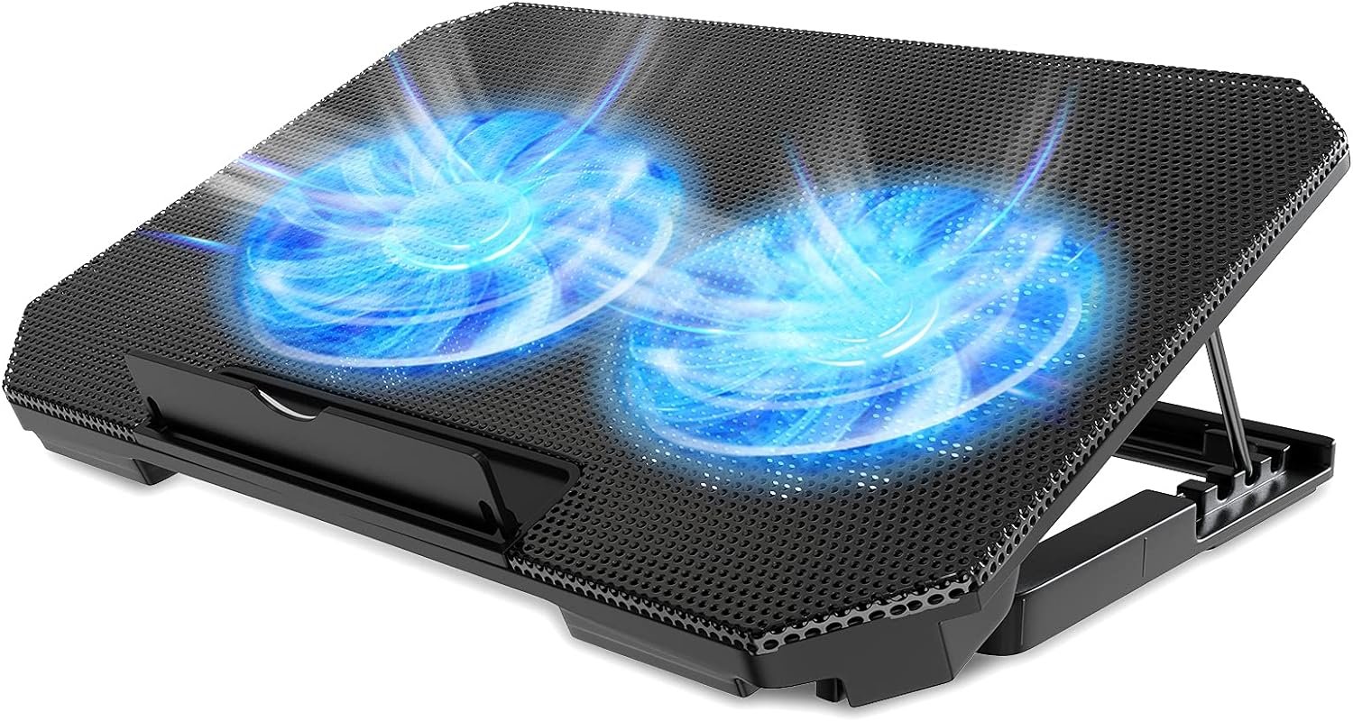 LIENS Laptop Cooling Pad with Adjustable Height Two 5.1 Inches Fan 2 USB Ports Suitable for 12″-15.6″ Laptops（Black）